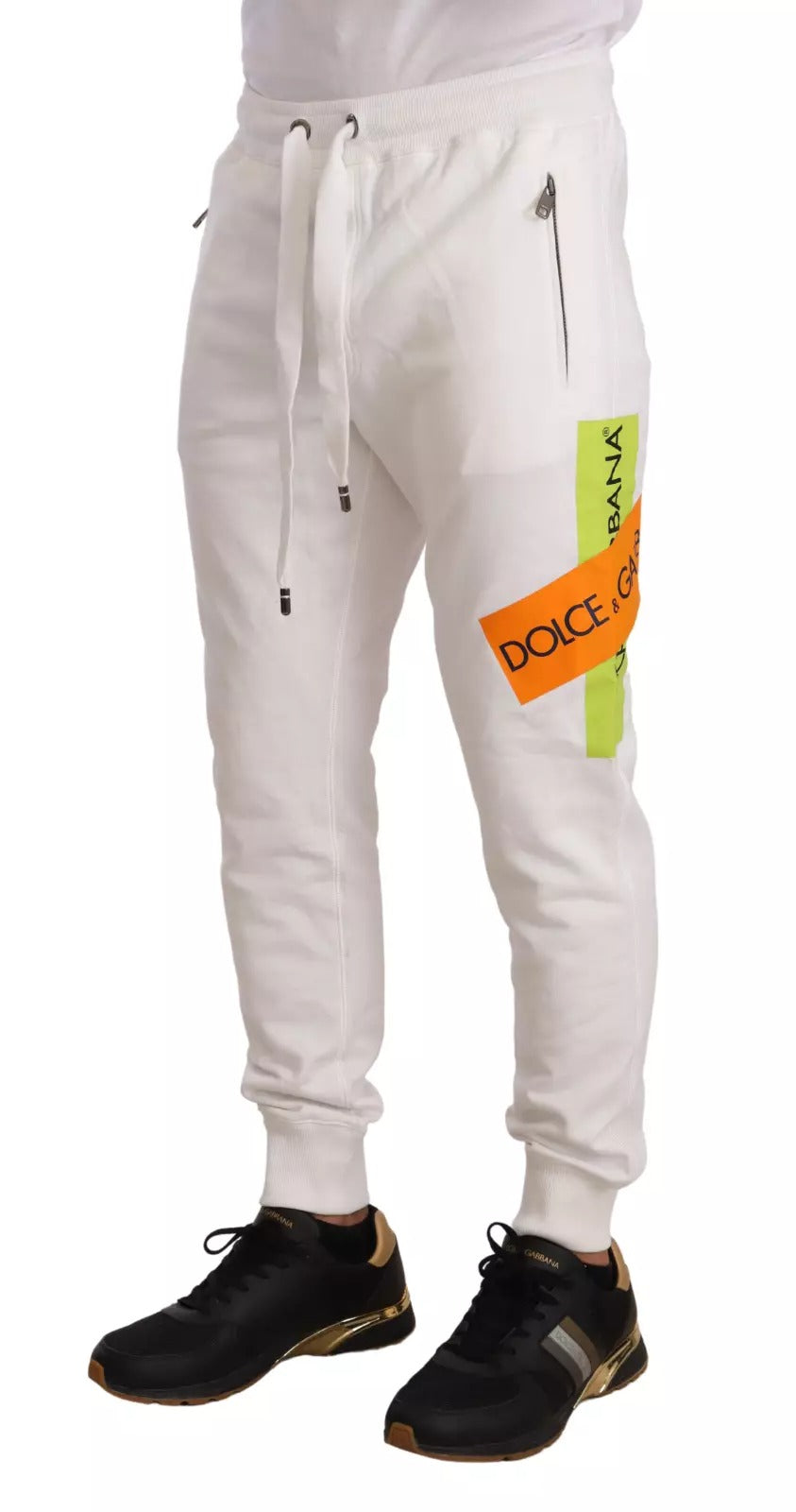 Dolce & Gabbana White Cotton Logo Patch Sweatpants Jogging Pants | Regal Royce