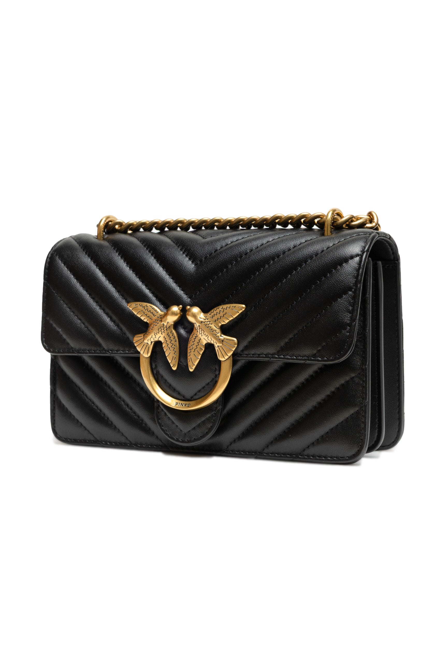 PINKO Black Leather Love One Mini Shoulder Bag | Regal Royce