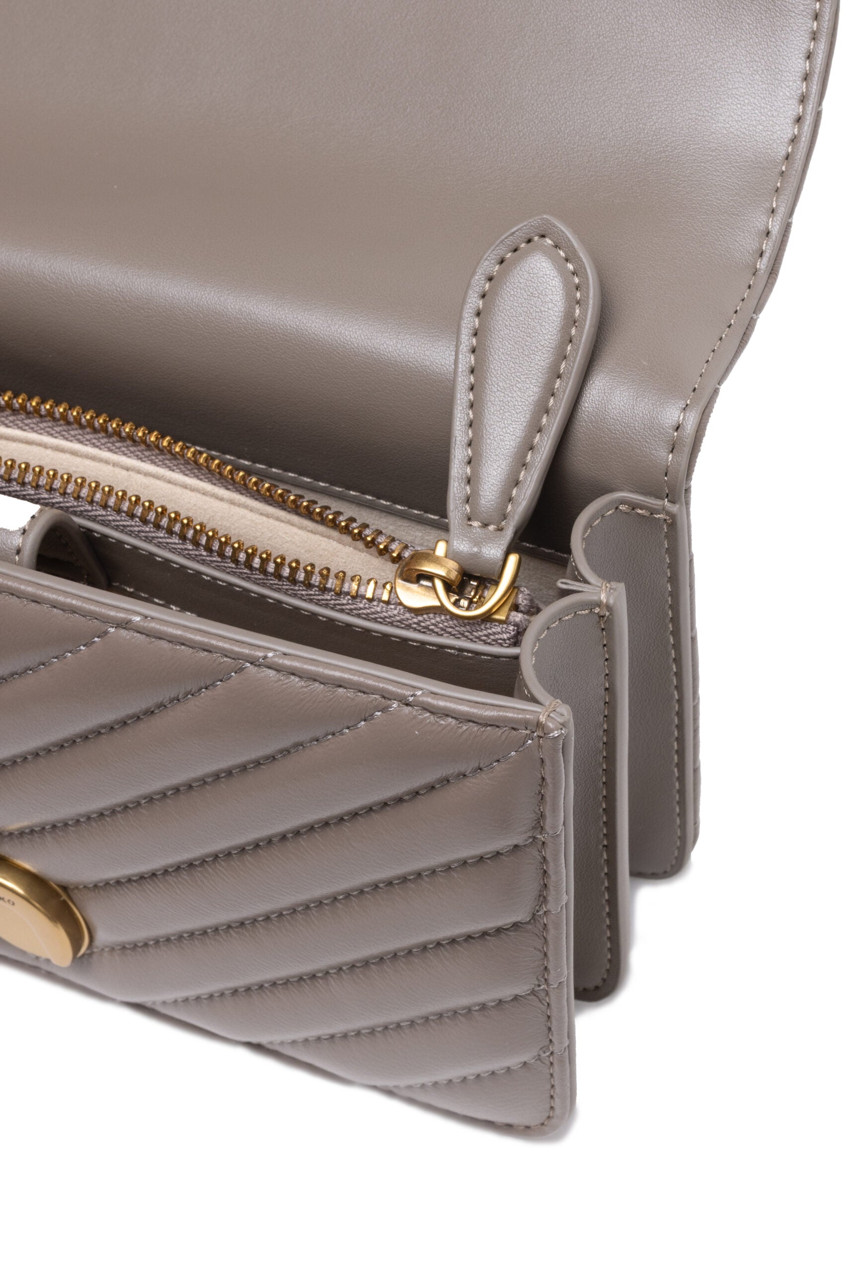 PINKO Grey Leather Love One Mini Shoulder Bag | Regal Royce