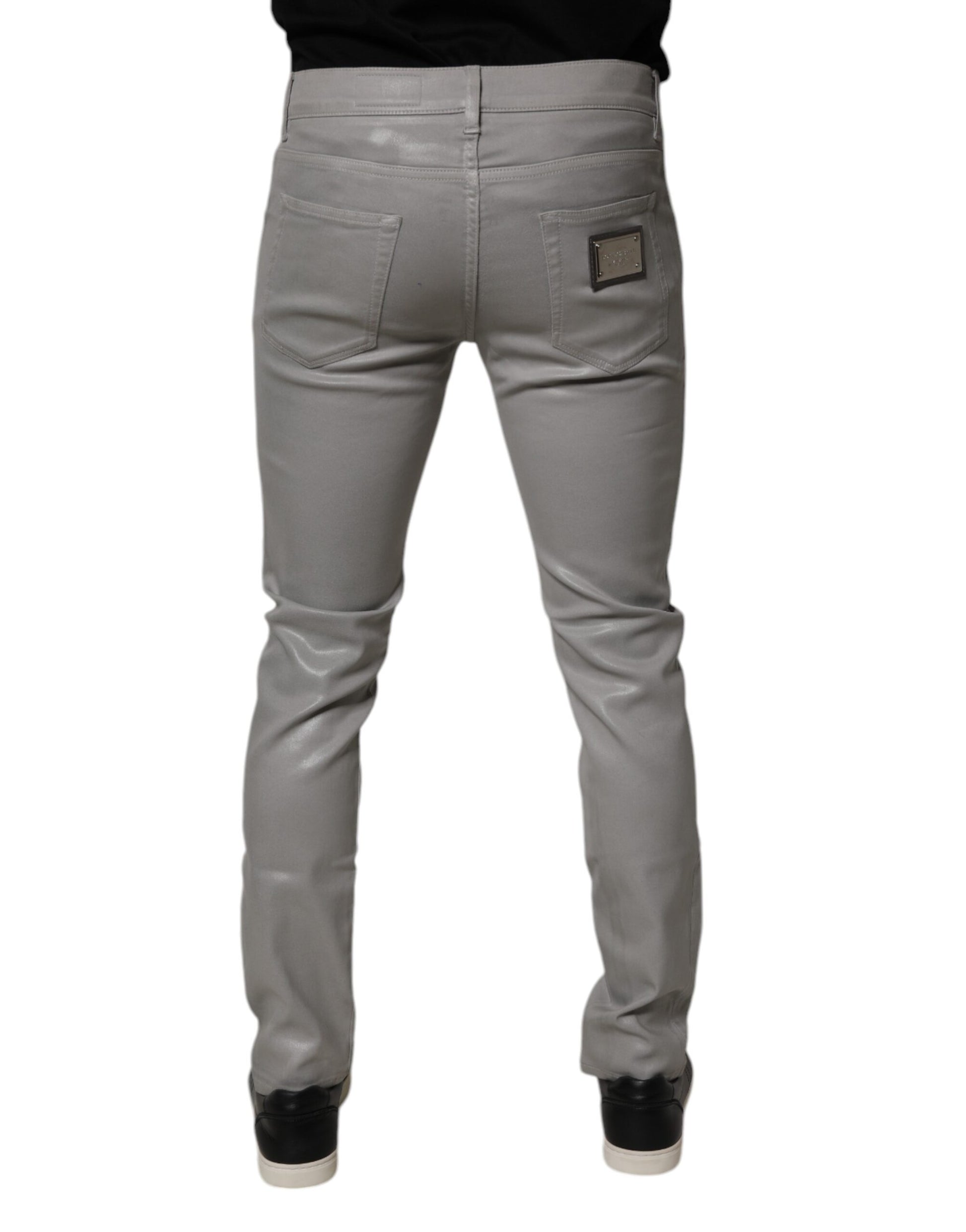 Dolce & Gabbana Gray Slim Fit Denim Cotton Metal Logo Jeans