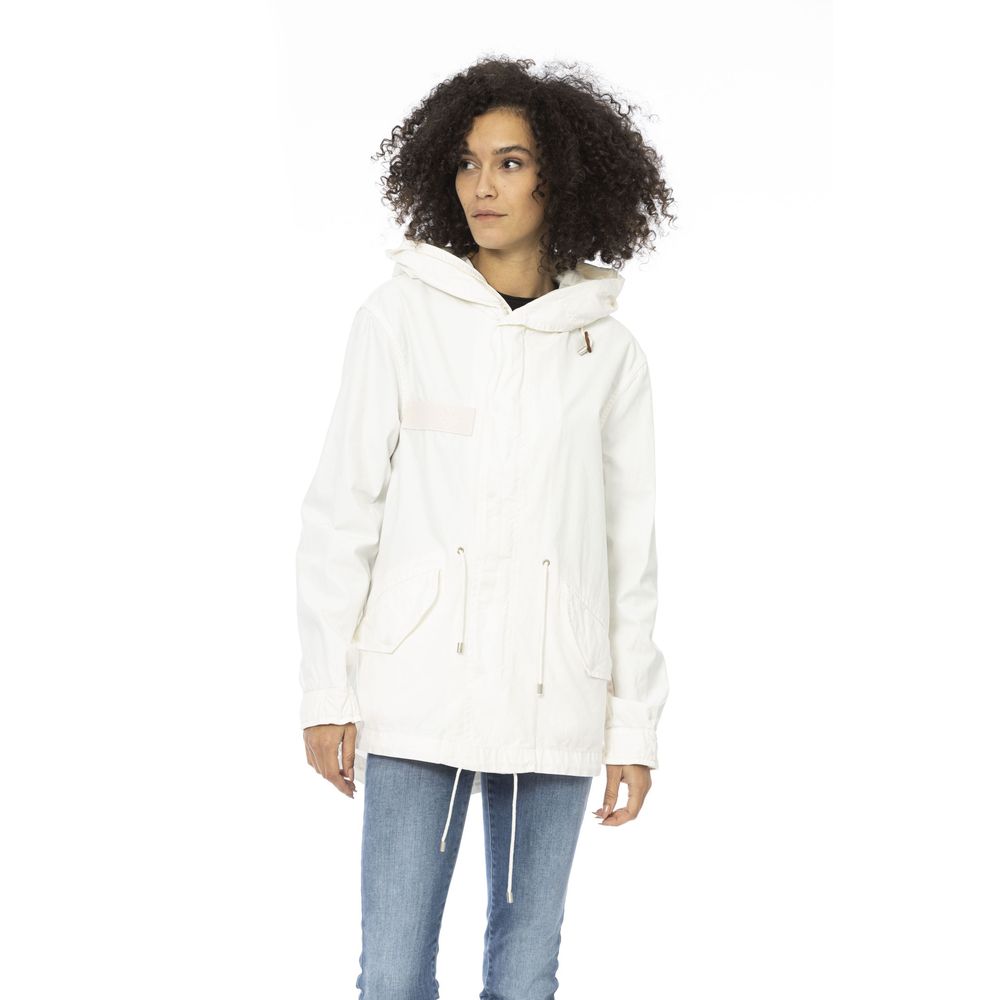 Mr&Mrs Italy White Cotton Women Parka Jacket | Regal Royce