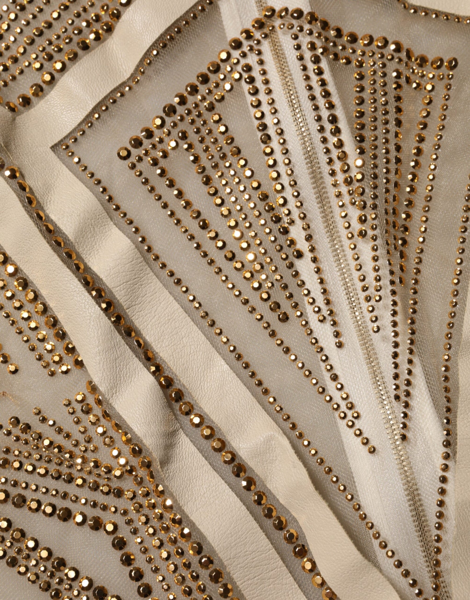 Mangano White Beige Mesh Crystal Embellished Sleeveless Jumpsuit | Regal Royce