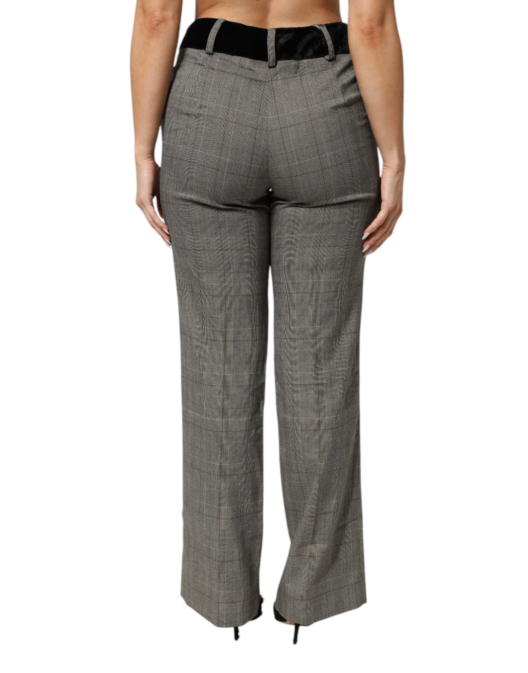 BENCIVENGA Gray Wool Blend Plaid Straight Leg Velvet Waist Pants | Regal Royce