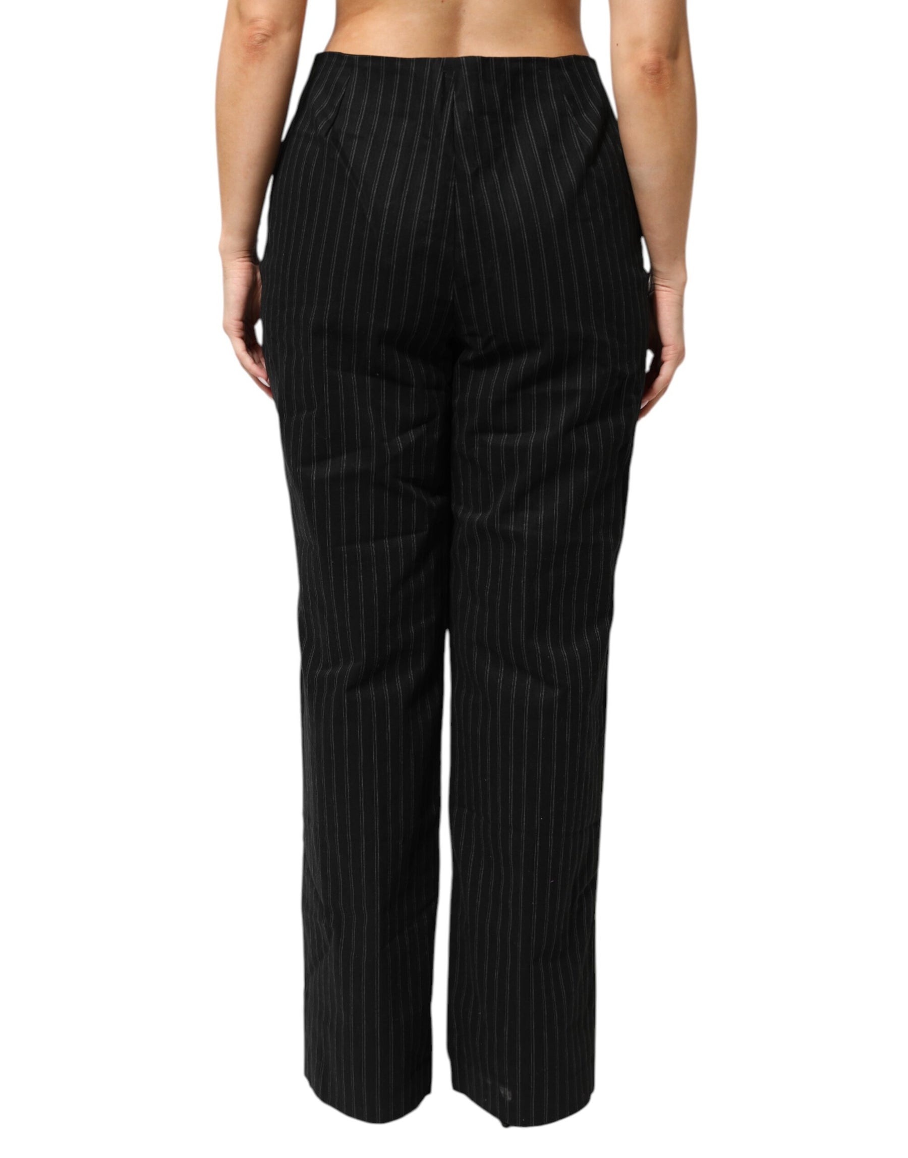 BENCIVENGA Black Wool Blend Pinstripe Straight Leg Pants | Regal Royce