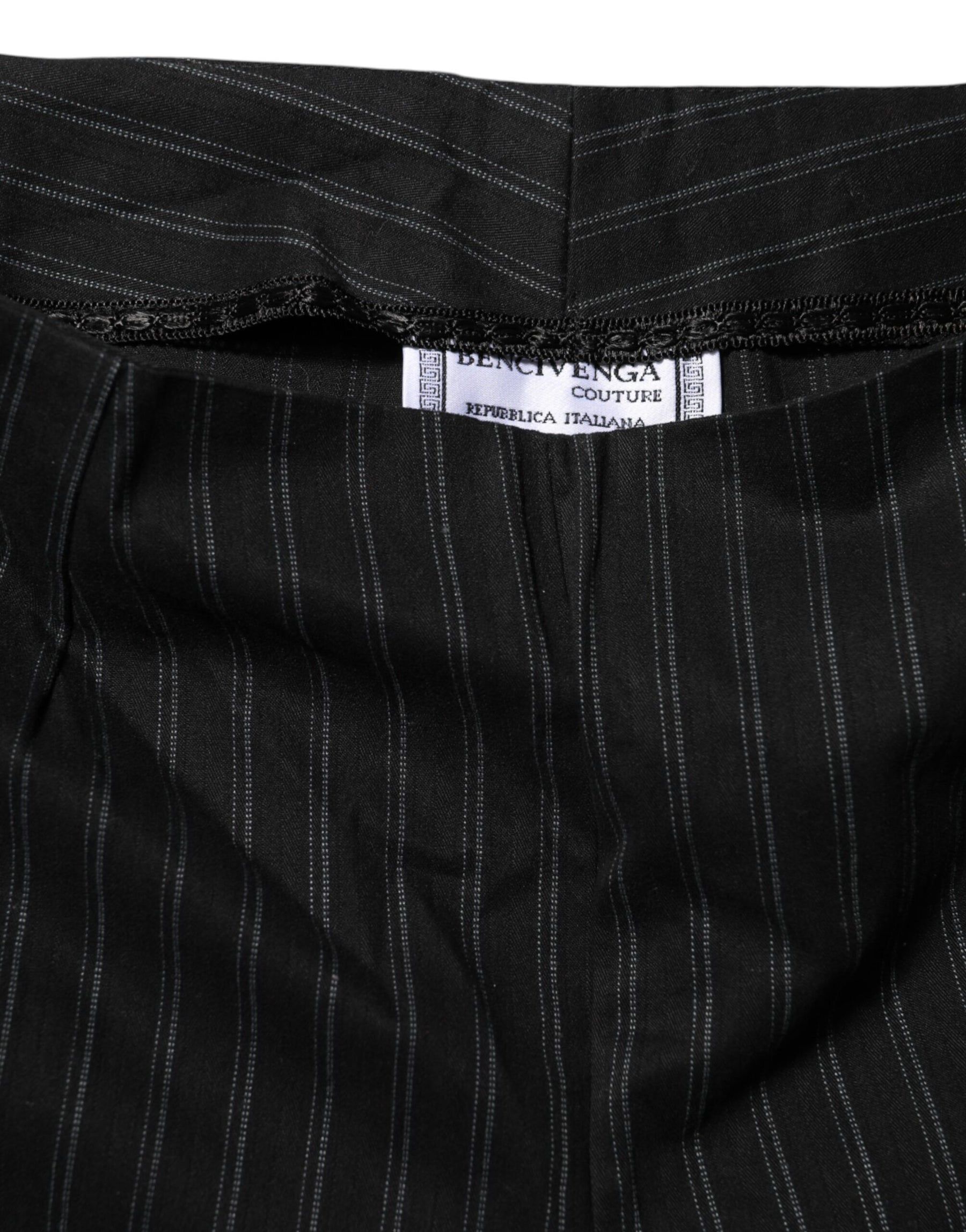 BENCIVENGA Black Wool Blend Pinstripe Straight Leg Pants | Regal Royce
