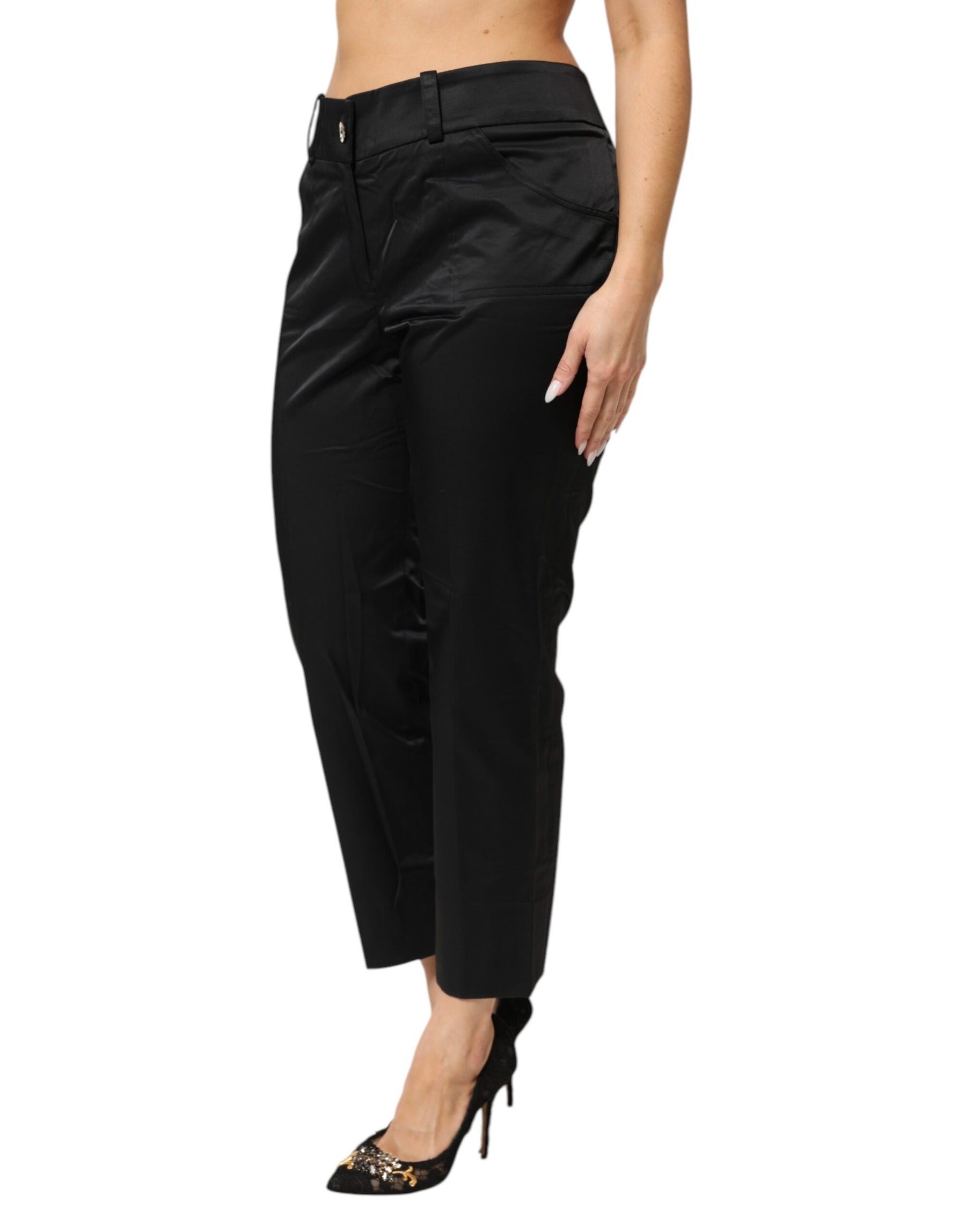 BENCIVENGA Black Cotton Blend Cropped Straight Leg Pants | Regal Royce