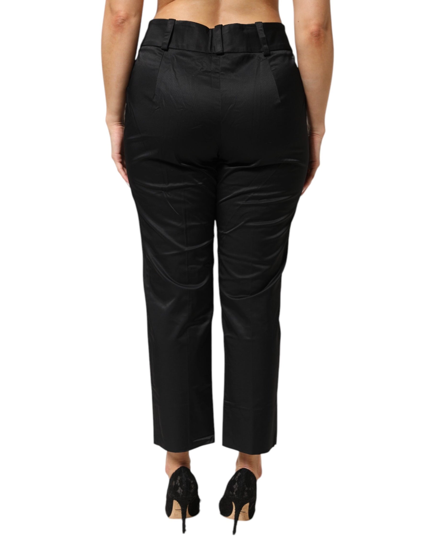 BENCIVENGA Black Cotton Blend Cropped Straight Leg Pants | Regal Royce