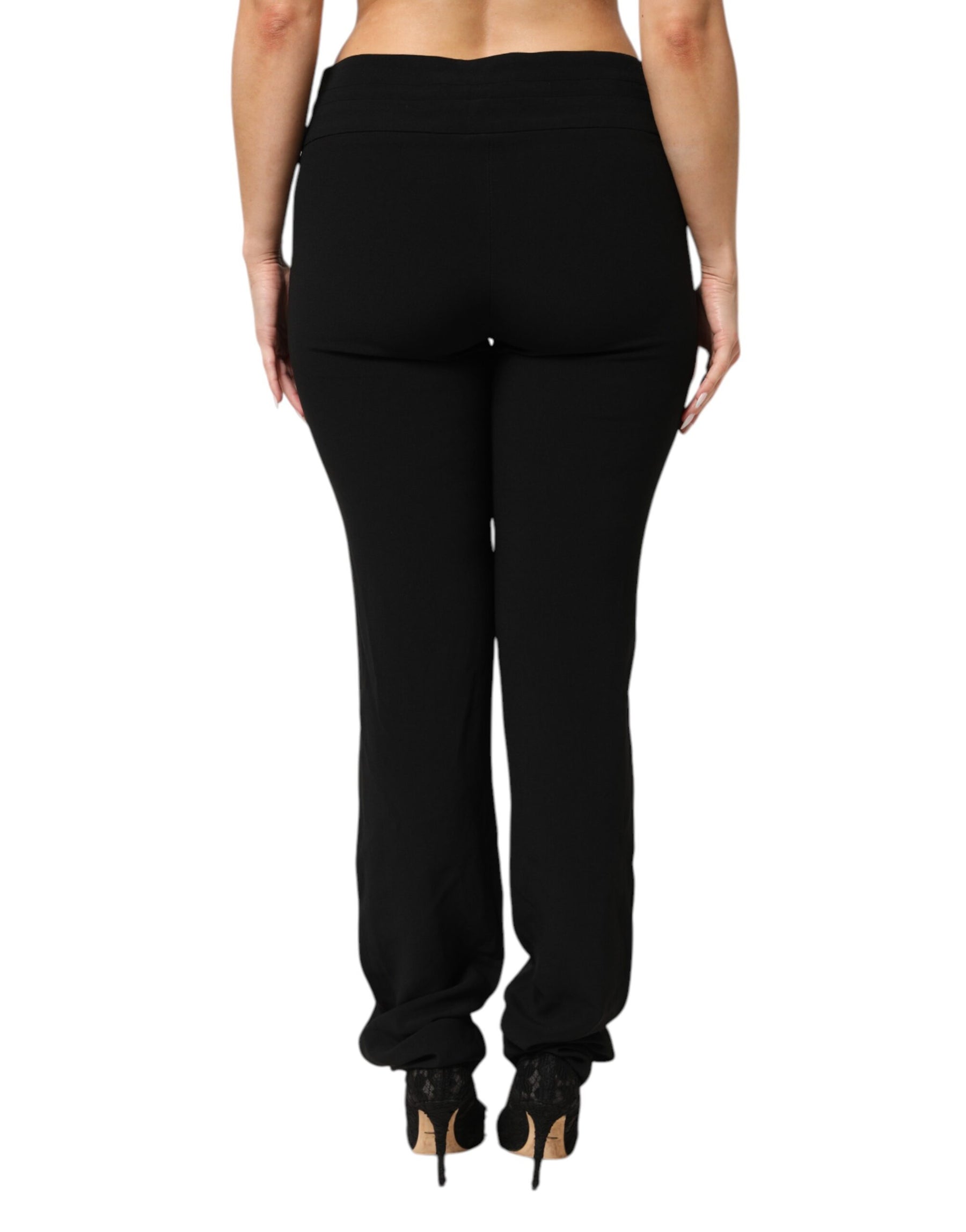 Exte Black Viscose Acetate Blend Straight Leg High Waist Pants | Regal Royce