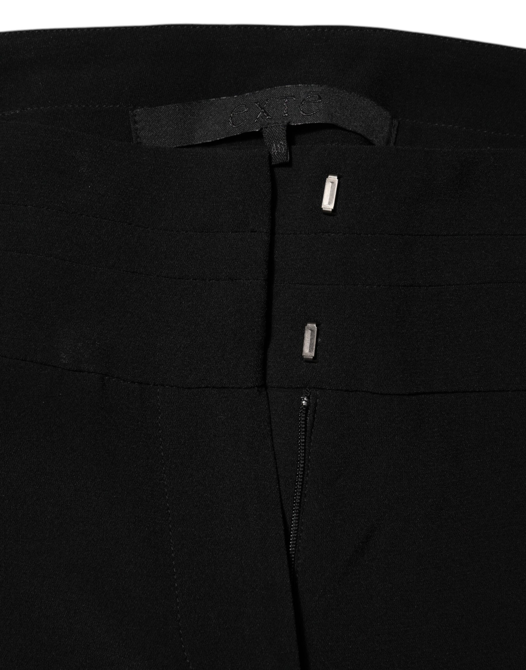 Exte Black Viscose Acetate Blend Straight Leg High Waist Pants | Regal Royce