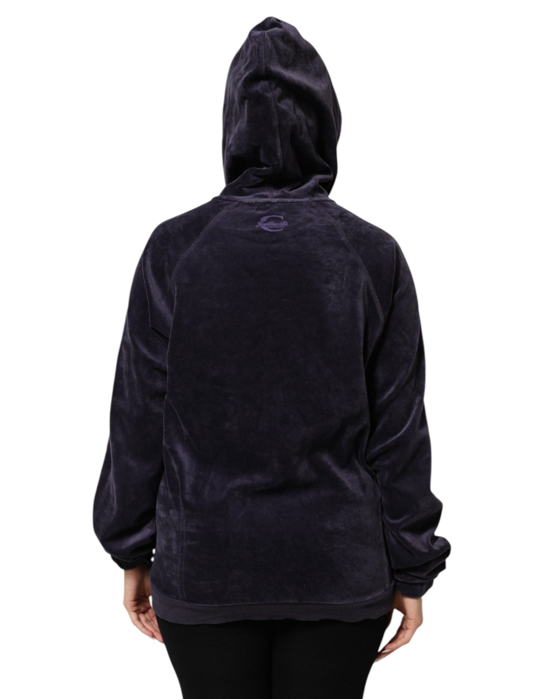 Cavalli Class Purple Cotton Blend Velvet Zip-Up Hoodie Sweatshirt Sweater | Regal Royce