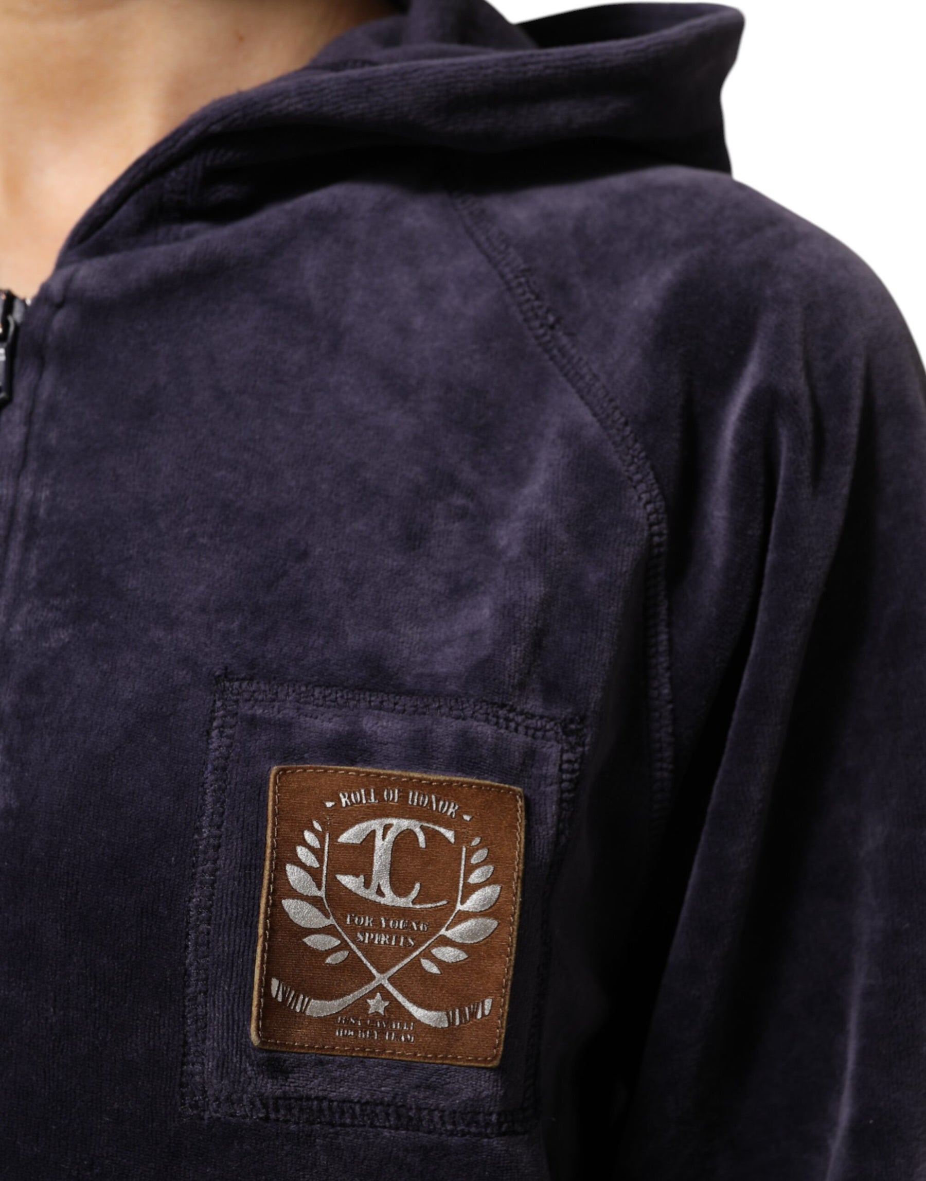 Cavalli Class Purple Cotton Blend Velvet Zip-Up Hoodie Sweatshirt Sweater | Regal Royce