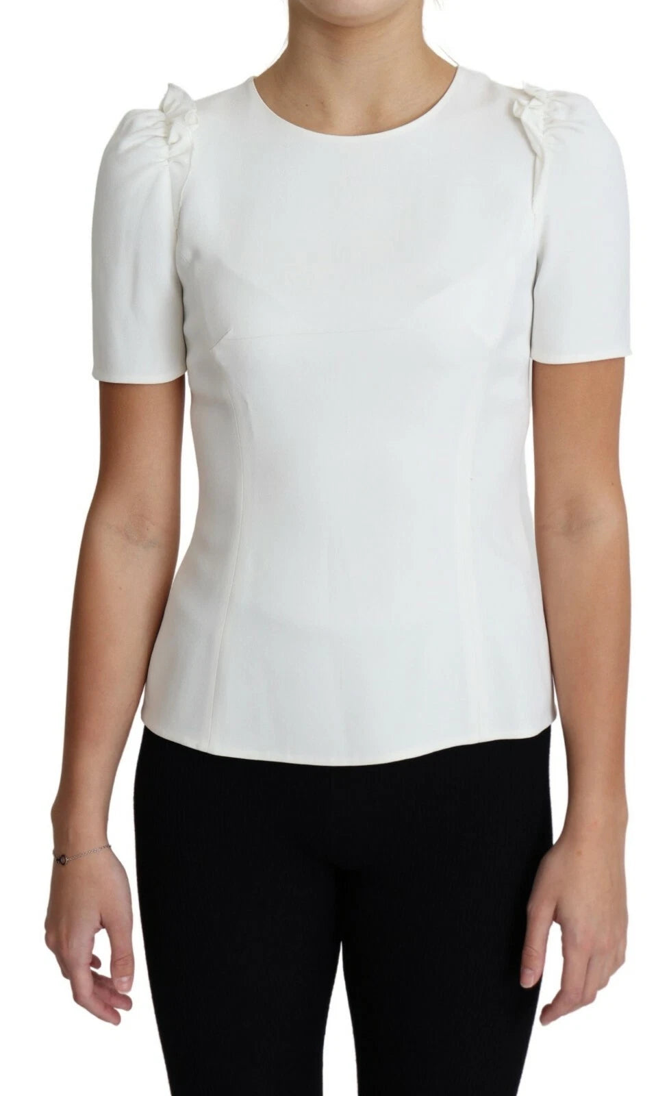 Dolce & Gabbana White Viscose Acetate Short Sleeve Blouse Top | Regal Royce