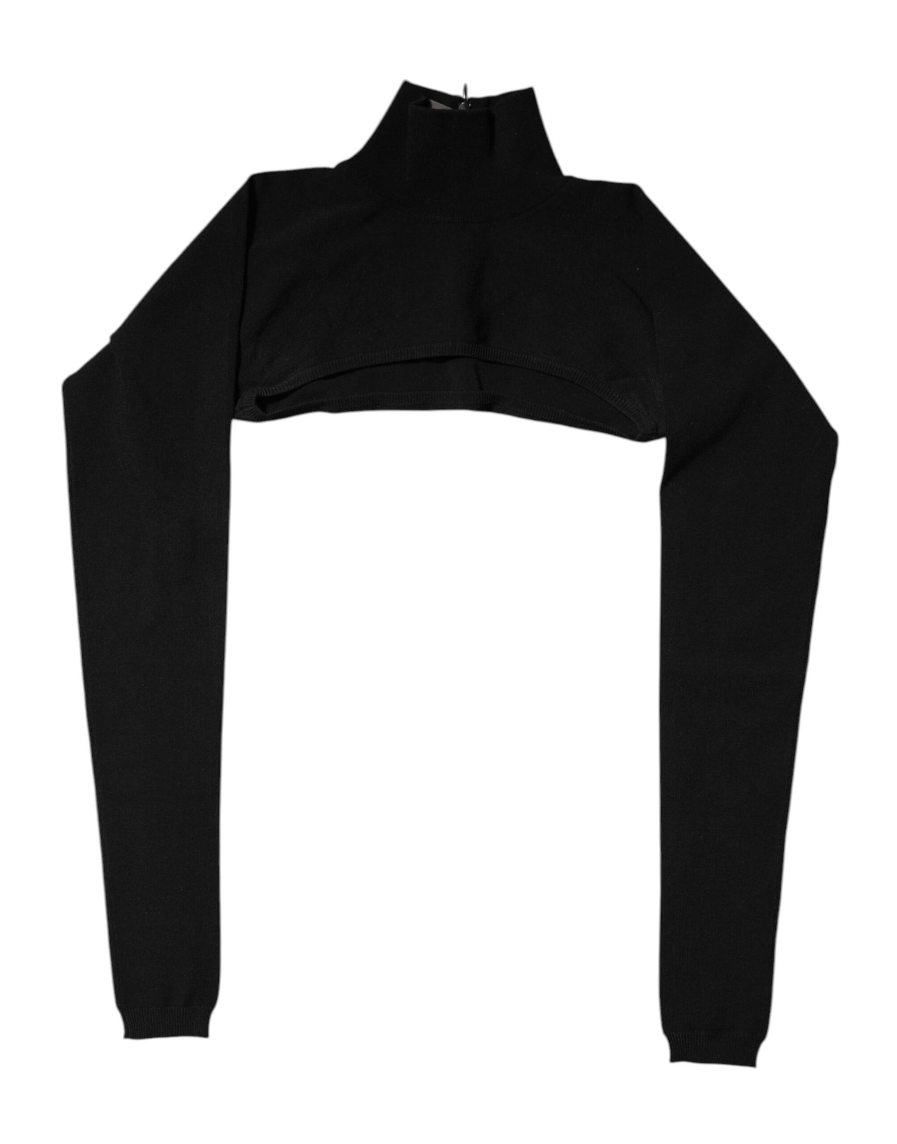 Dolce & Gabbana Black Viscose Turtle Neck Crop Pullover Top | Regal Royce