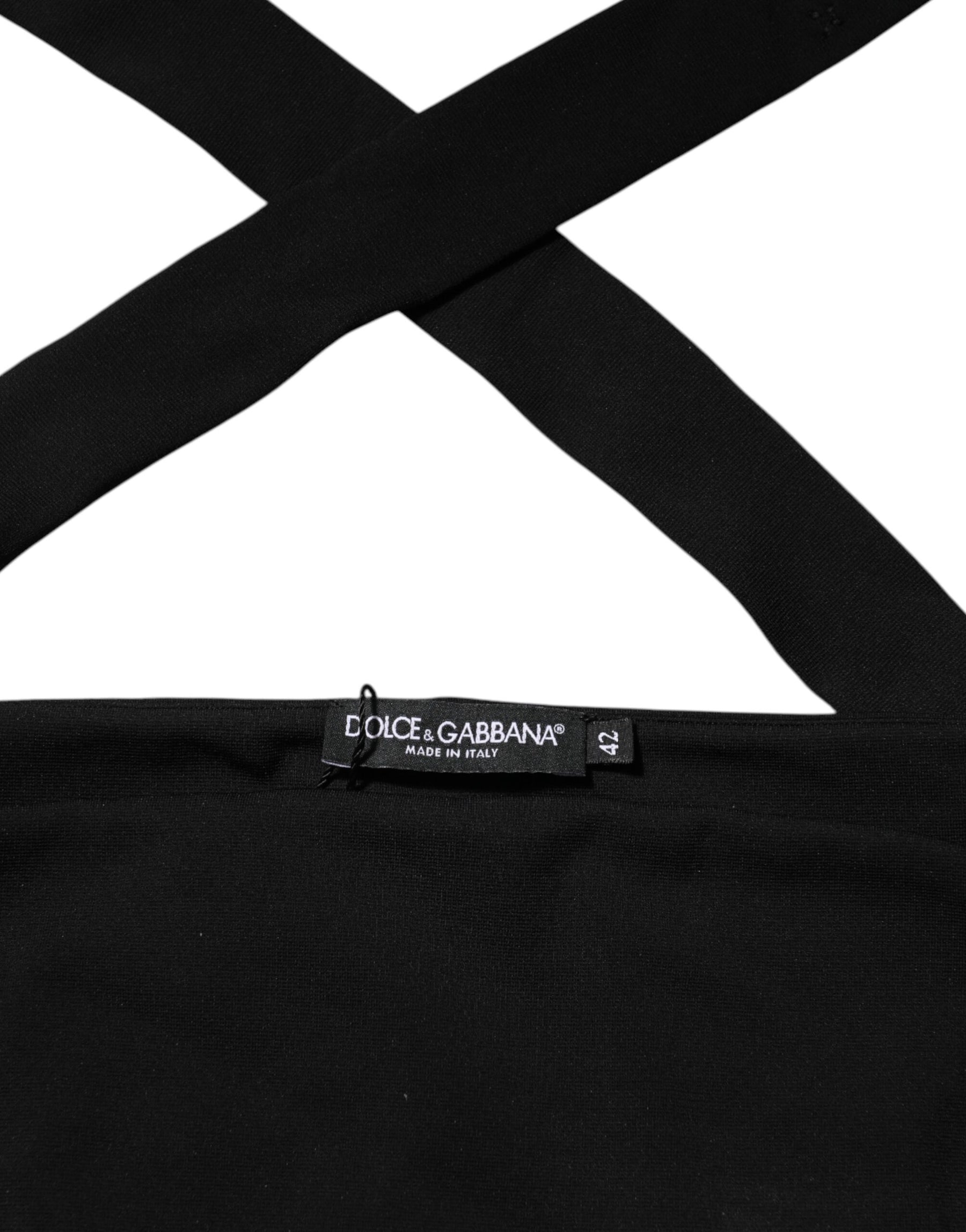 Dolce & Gabbana Black Viscose Halter Off Shoulder Cropped Top | Regal Royce