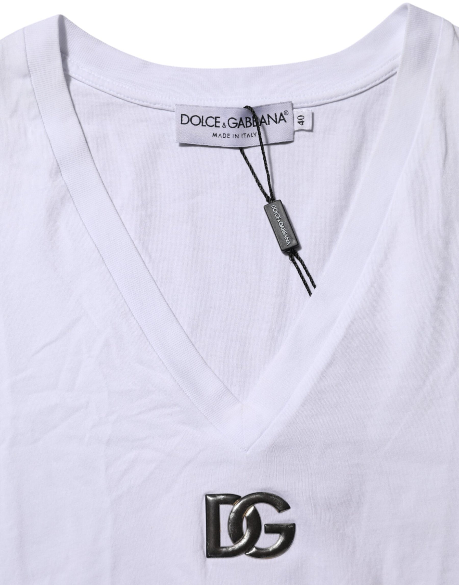 Dolce & Gabbana White Cotton V-Neck Short Sleeves T-Shirt | Regal Royce