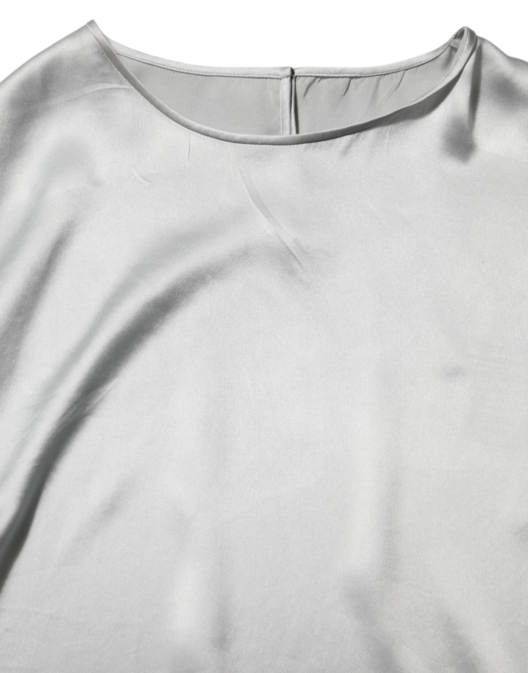 Dolce & Gabbana Gray Silk Satin Floral Lace Long Sleeve Top | Regal Royce