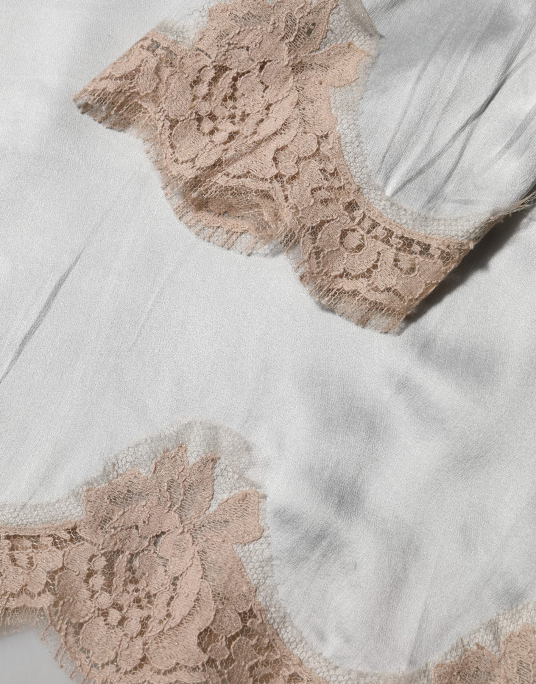Dolce & Gabbana Gray Silk Satin Floral Lace Long Sleeve Top | Regal Royce