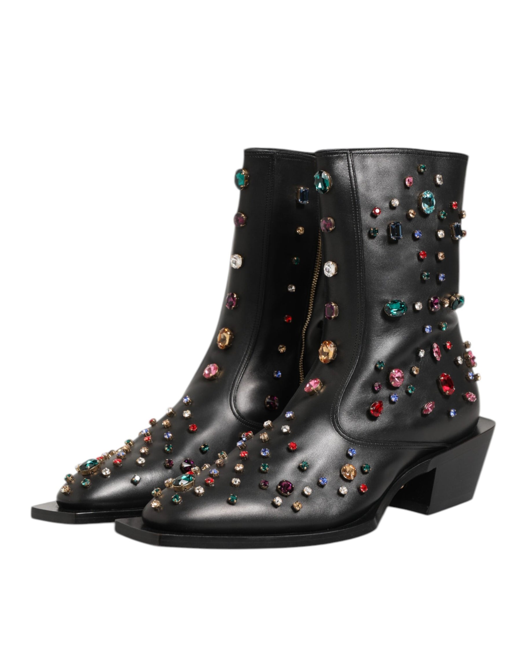 Dolce & Gabbana Black Crystal Embellished Men Short Boots Shoes | Regal Royce