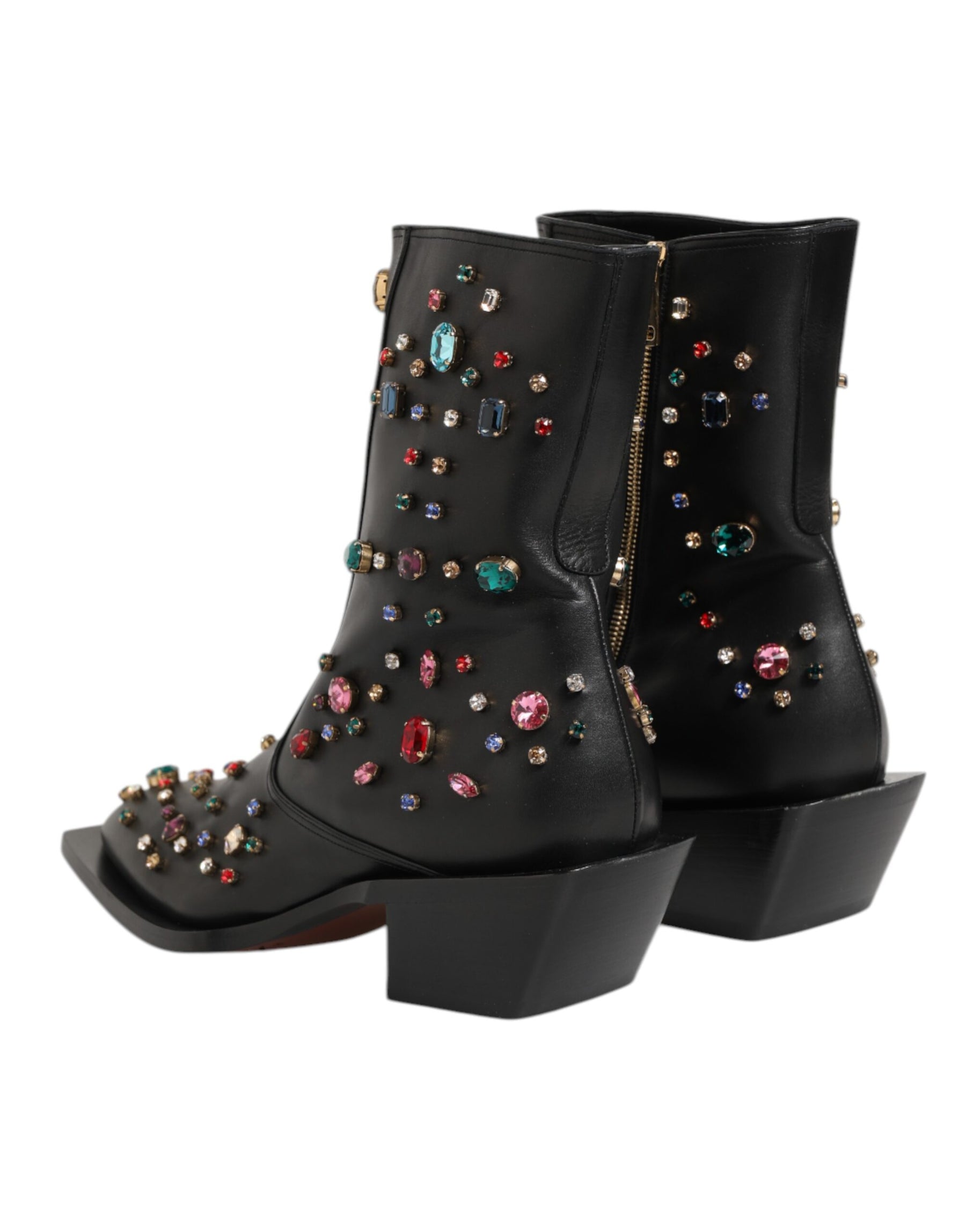 Dolce & Gabbana Black Crystal Embellished Men Short Boots Shoes | Regal Royce