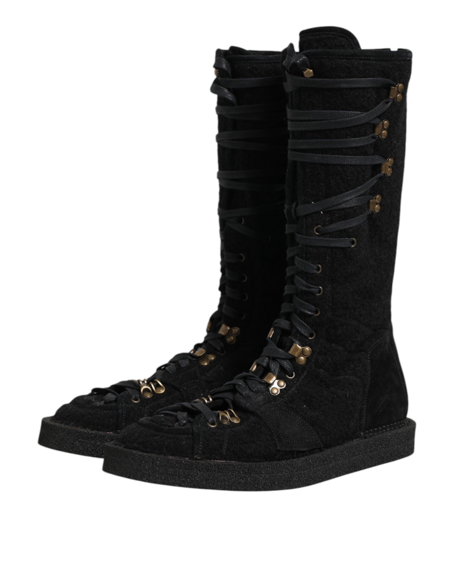 Dolce & Gabbana Black Alpaca Wool Suede Mid Calf Boots Shoes | Regal Royce