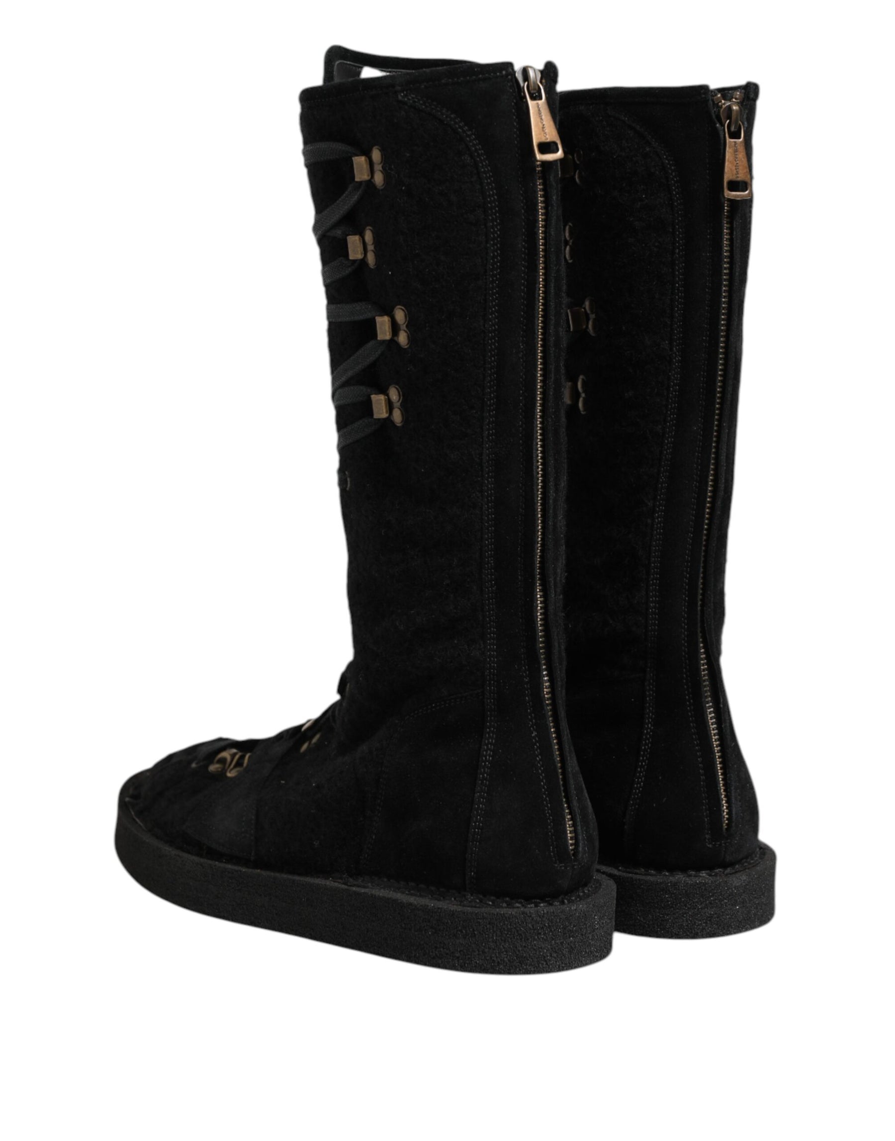 Dolce & Gabbana Black Alpaca Wool Suede Mid Calf Boots Shoes | Regal Royce