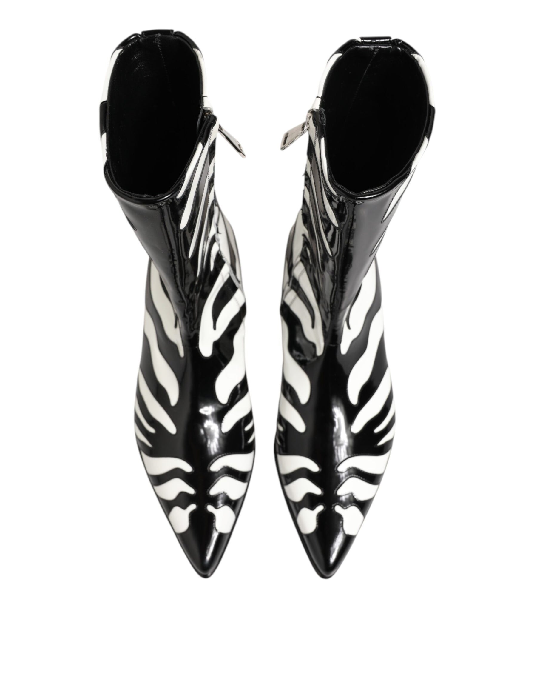 Dolce & Gabbana Black White Zebra Leather Mid Calf Boots Shoes | Regal Royce