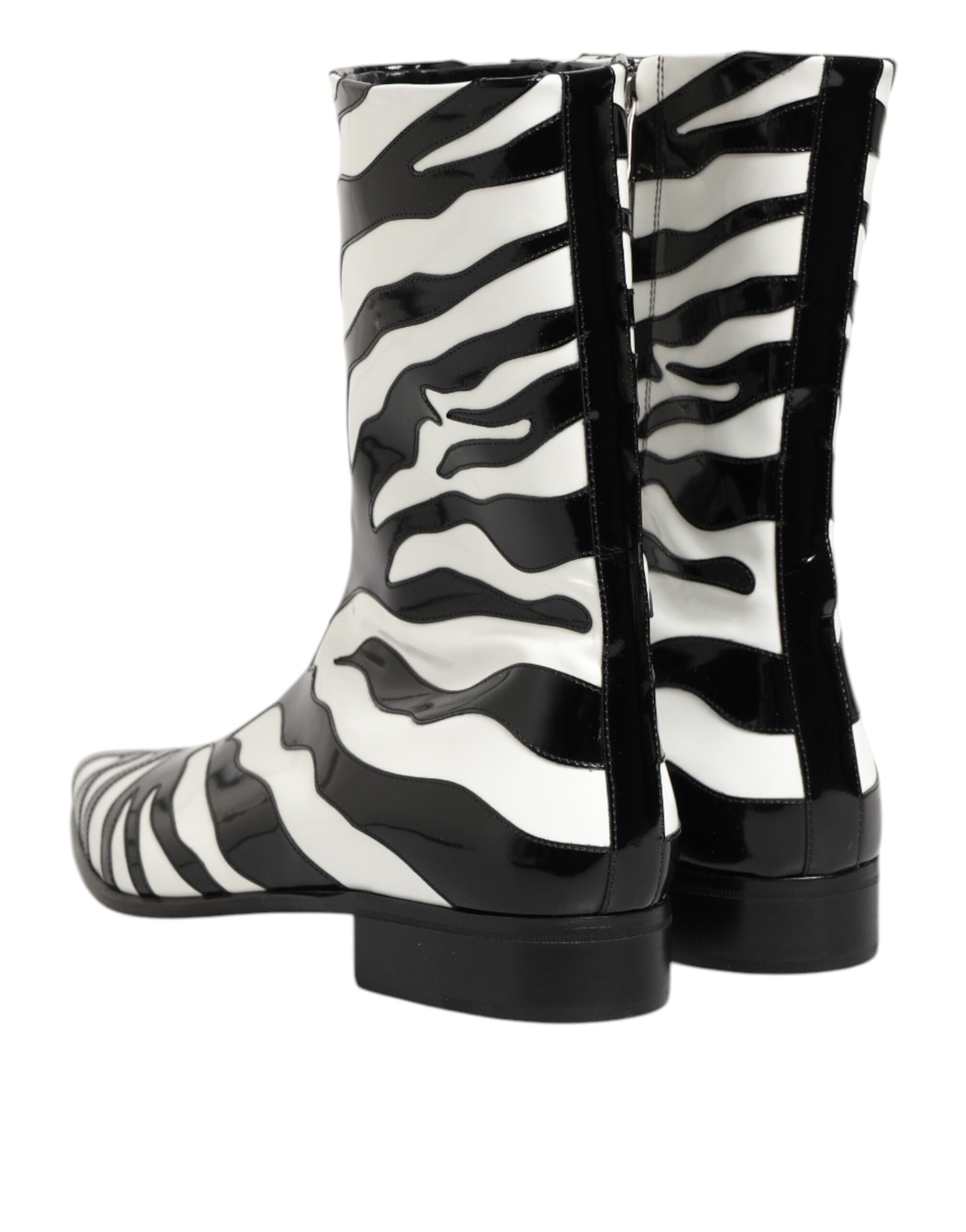 Dolce & Gabbana Black White Zebra Leather Mid Calf Boots Shoes | Regal Royce