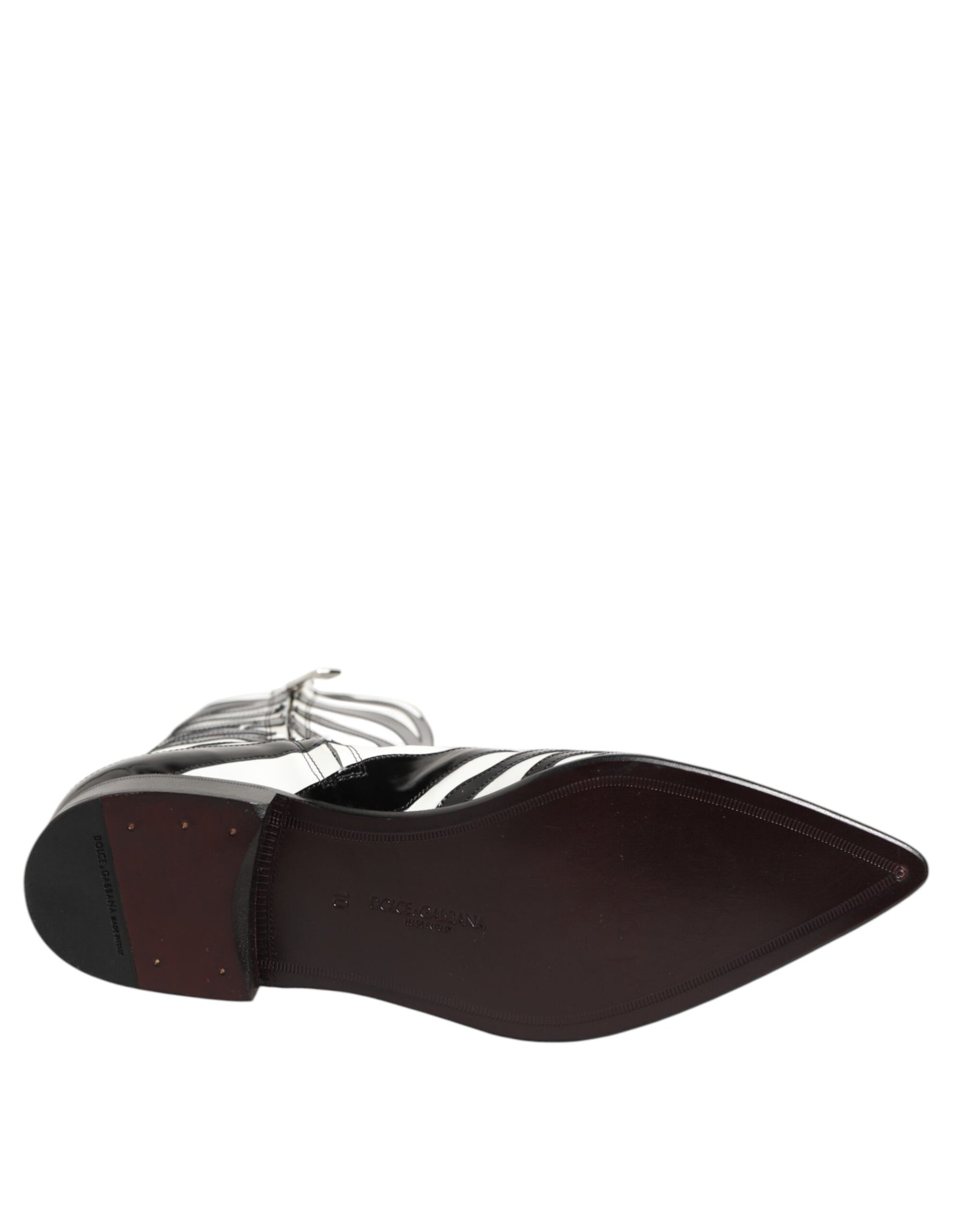 Dolce & Gabbana Black White Zebra Leather Mid Calf Boots Shoes | Regal Royce