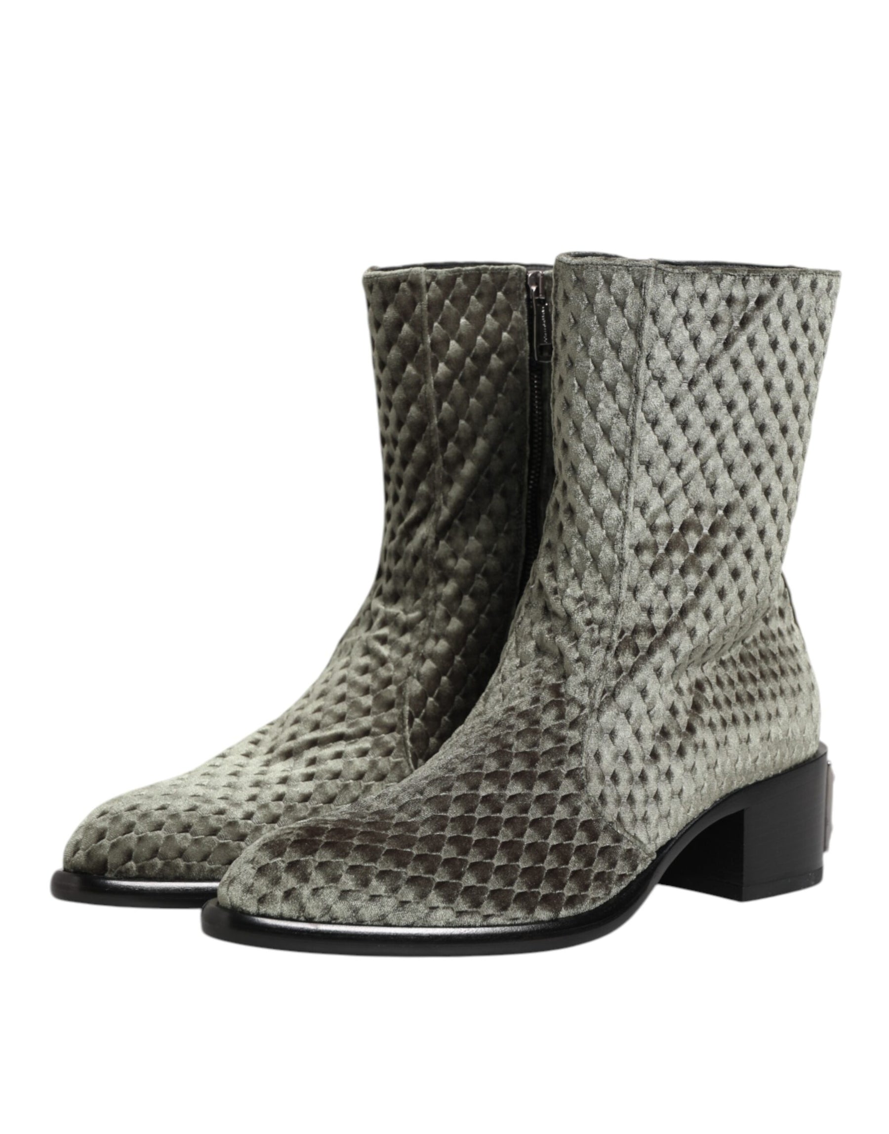 Dolce & Gabbana Gray Cotton Velvet Mid Calf Short Boots Shoes | Regal Royce