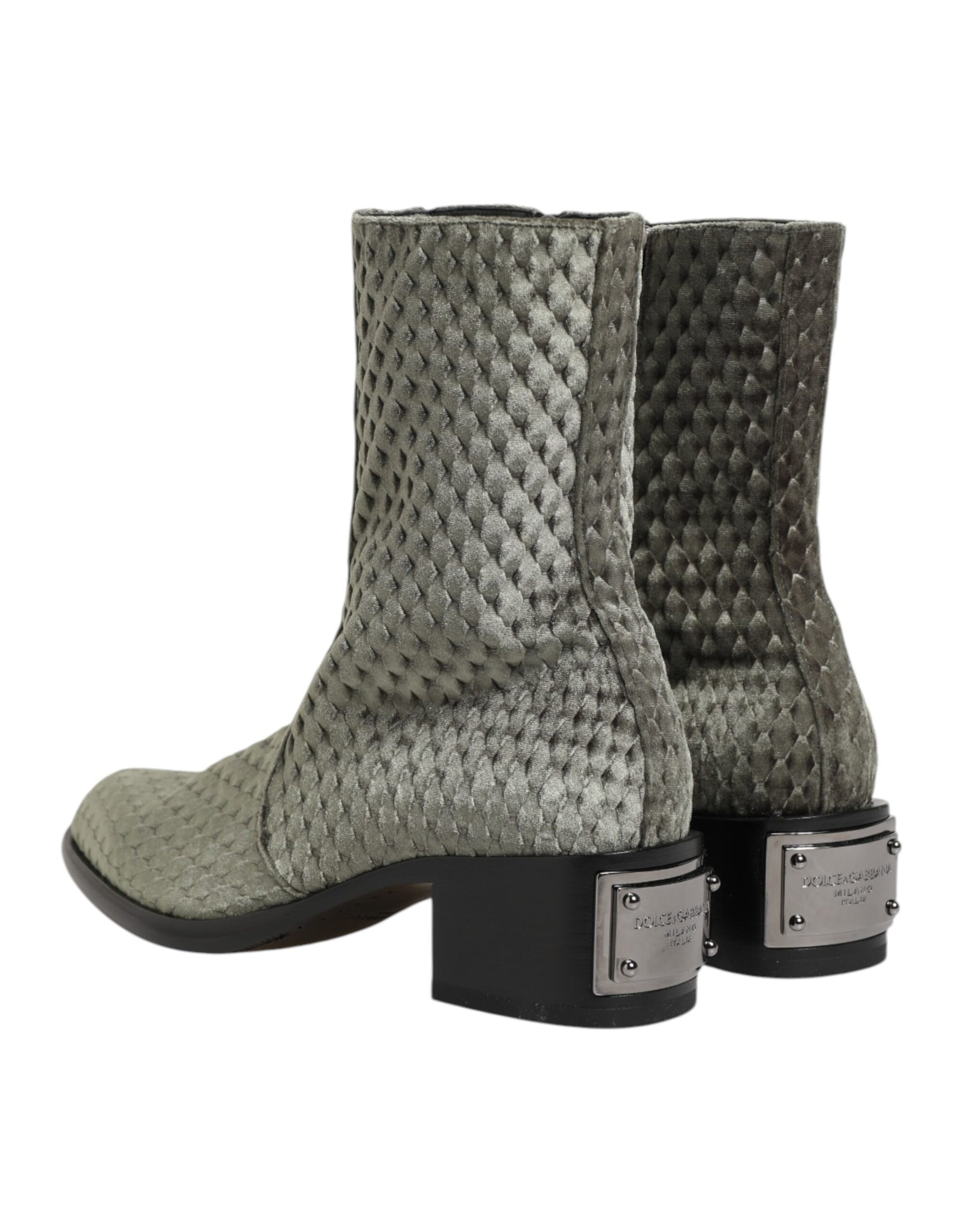 Dolce & Gabbana Gray Cotton Velvet Mid Calf Short Boots Shoes | Regal Royce