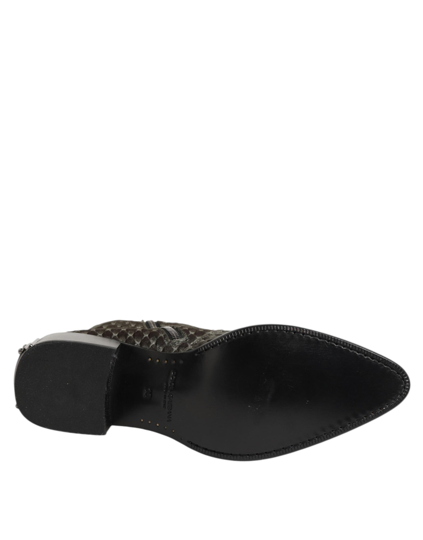 Dolce & Gabbana Gray Cotton Velvet Mid Calf Short Boots Shoes | Regal Royce