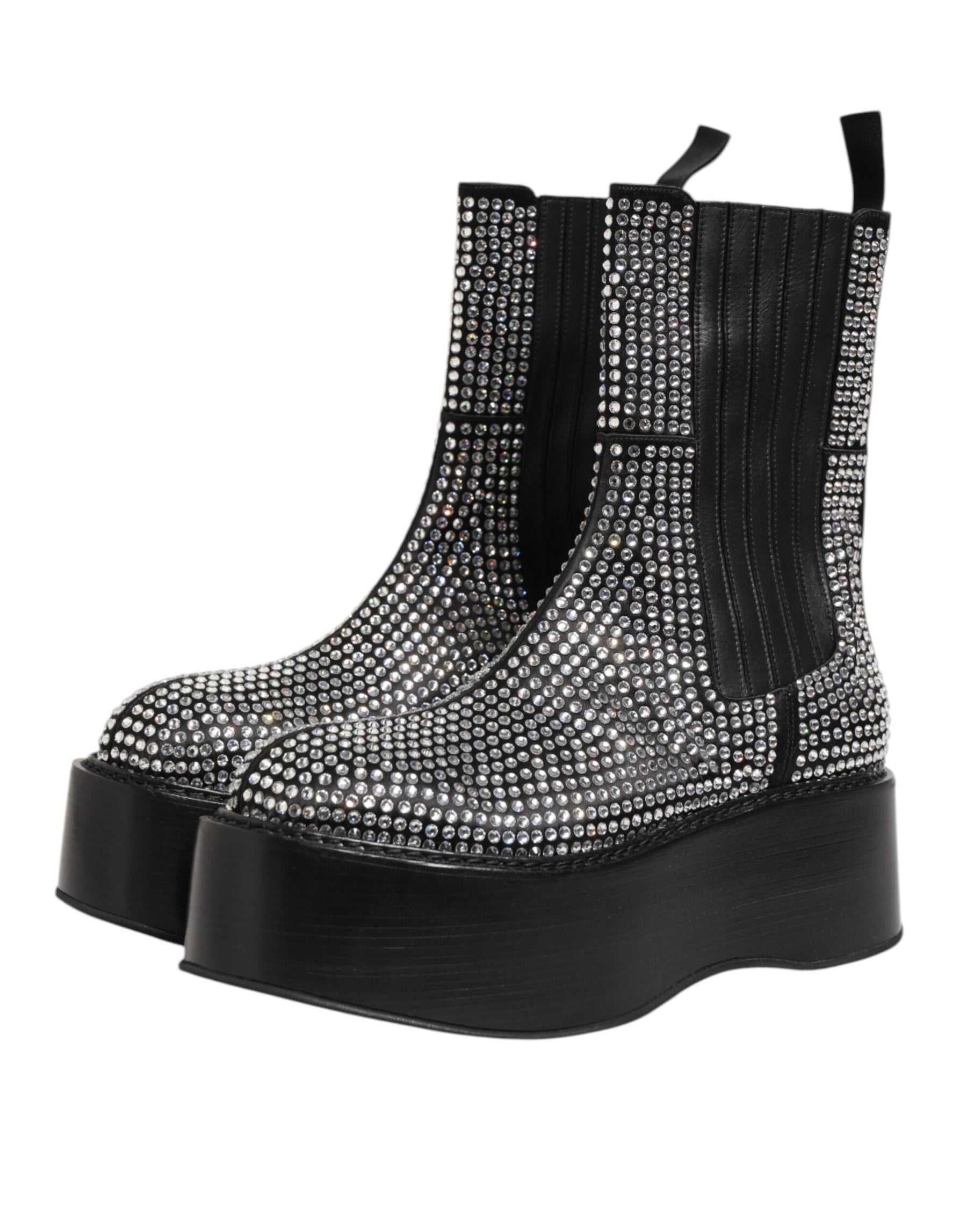 Dolce & Gabbana Black Crystal Strass Mid Calf Short Boots  Shoes | Regal Royce