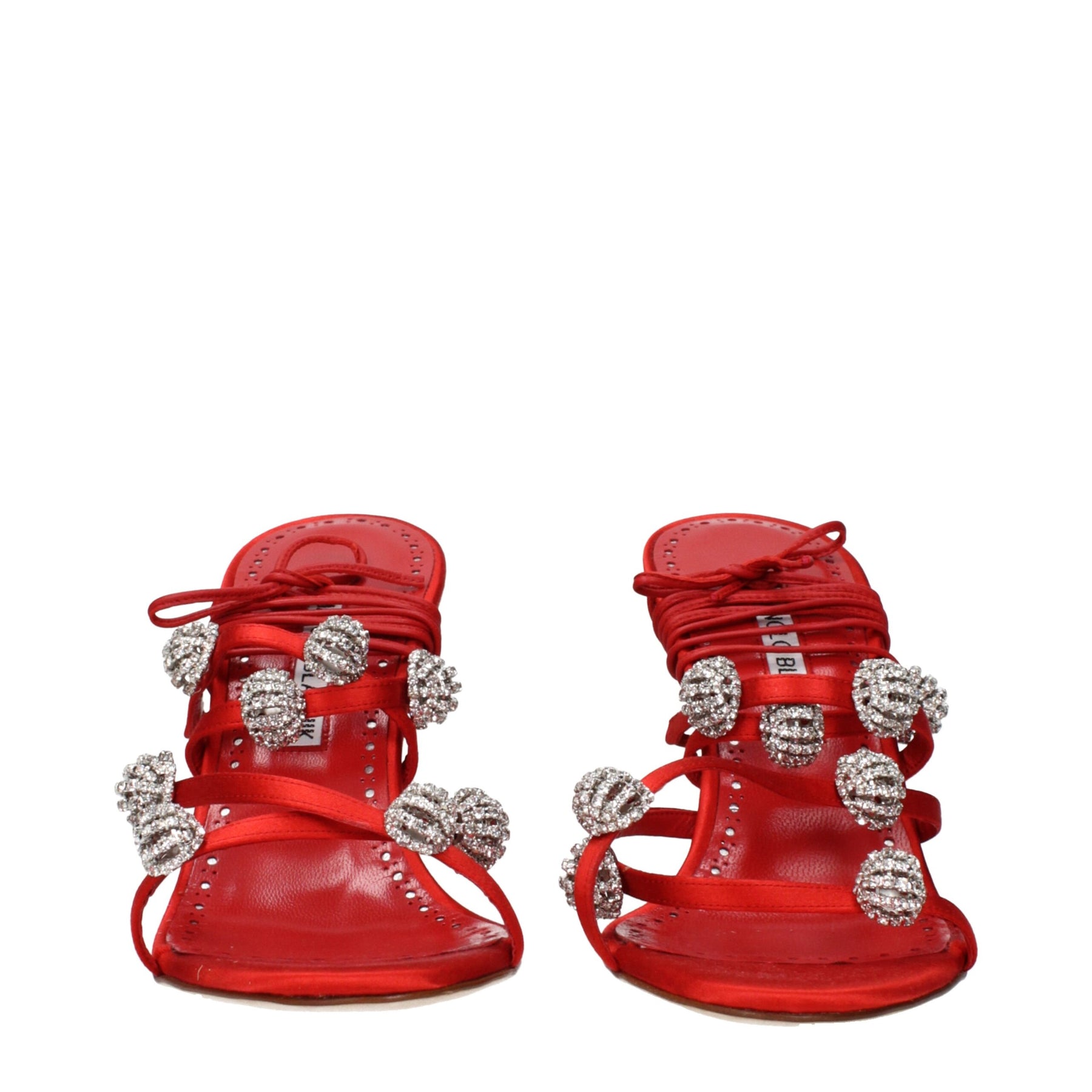Manolo Blahnik Red Satin Stiletto Heel Sandals | Regal Royce
