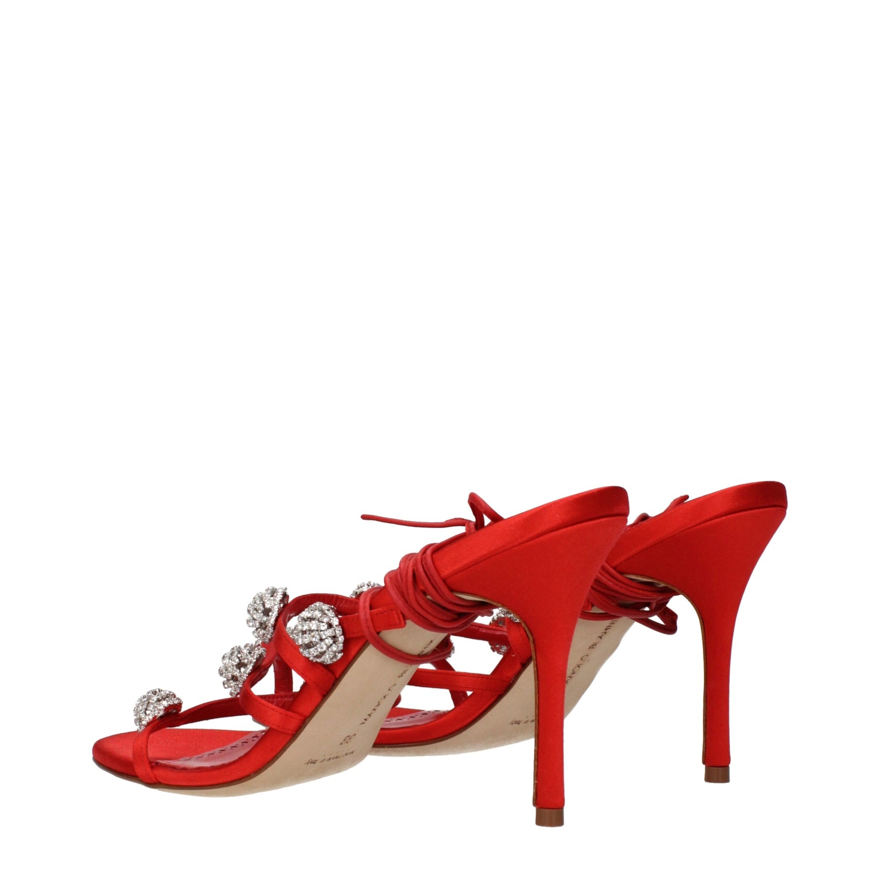 Manolo Blahnik Red Satin Stiletto Heel Sandals | Regal Royce