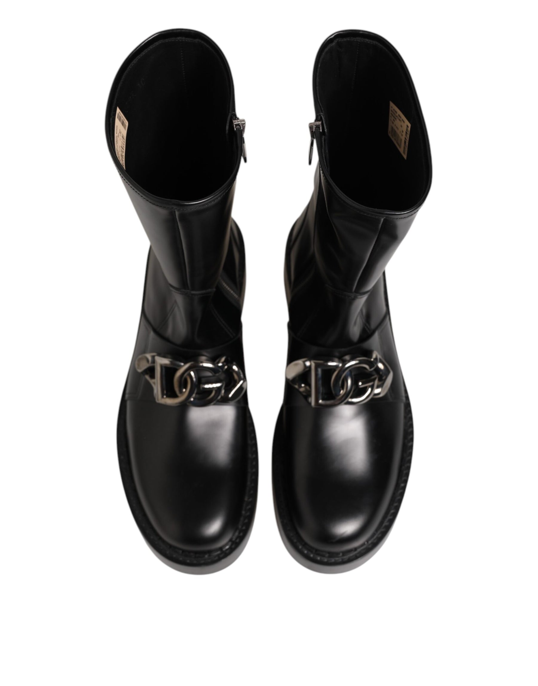 Dolce & Gabbana Black Logo Plaque Mid Calf Biker Boots Shoes | Regal Royce