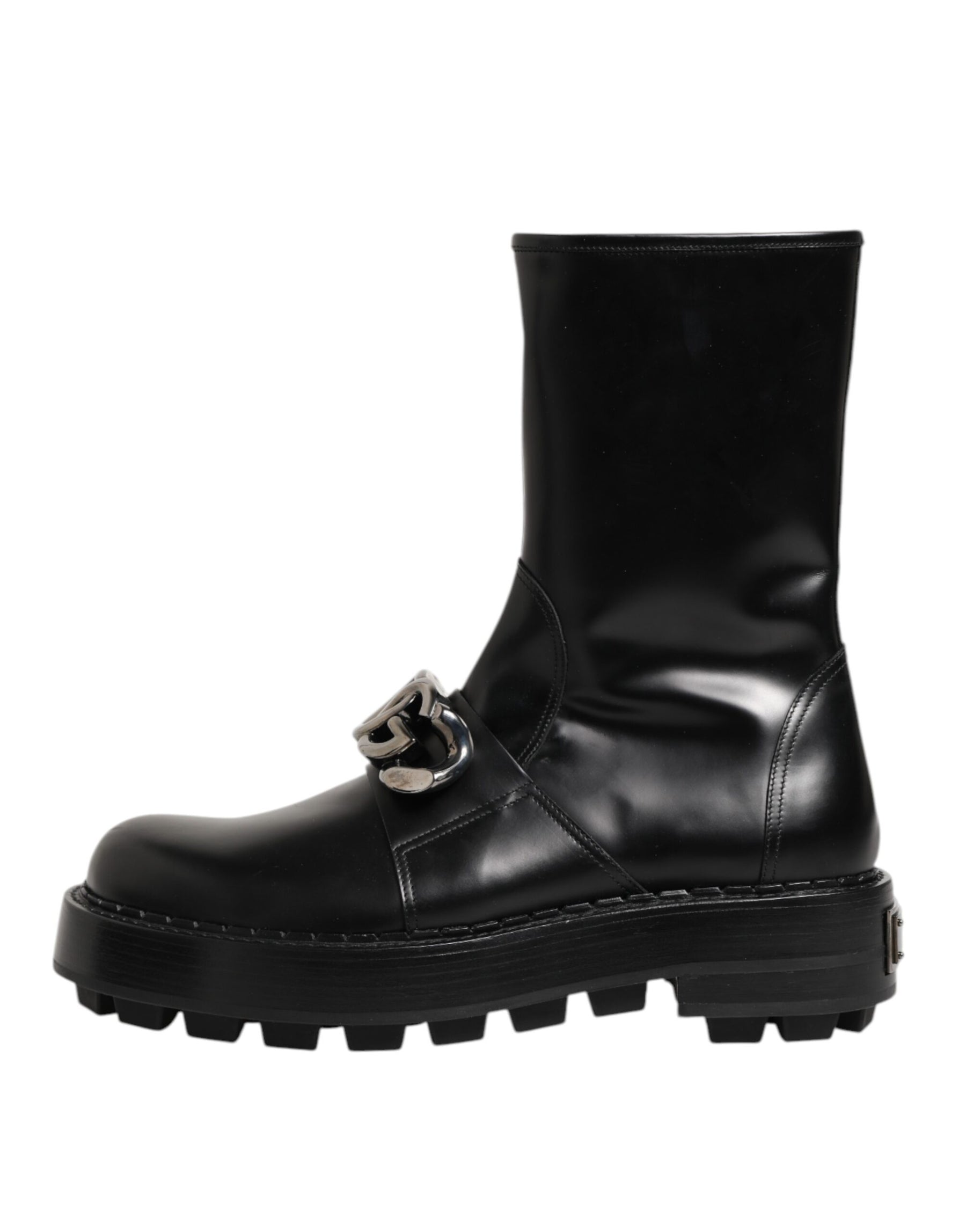Dolce & Gabbana Black Logo Plaque Mid Calf Biker Boots Shoes | Regal Royce