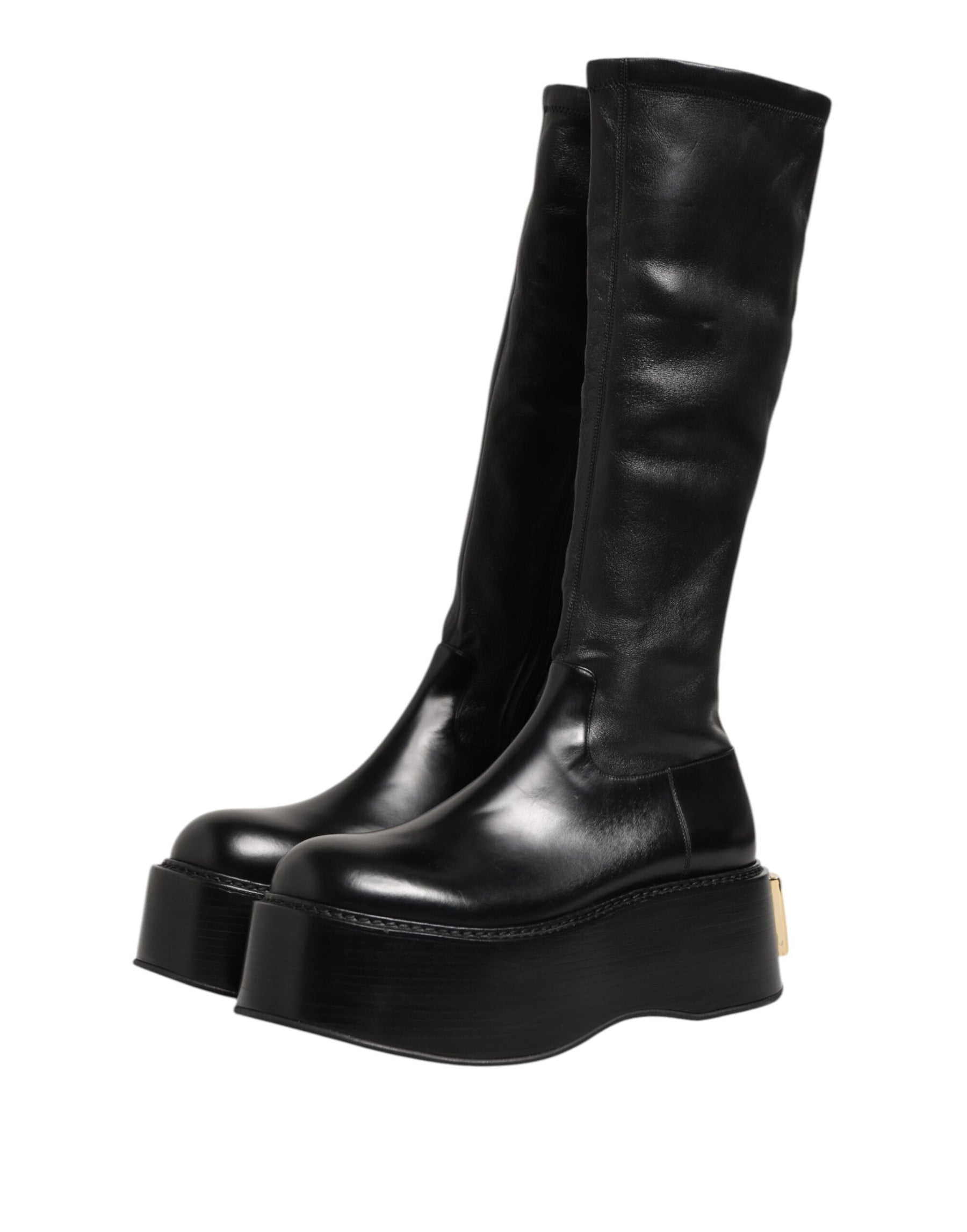 Dolce & Gabbana Black Logo Plaque Over The Calf Boots Shoes | Regal Royce