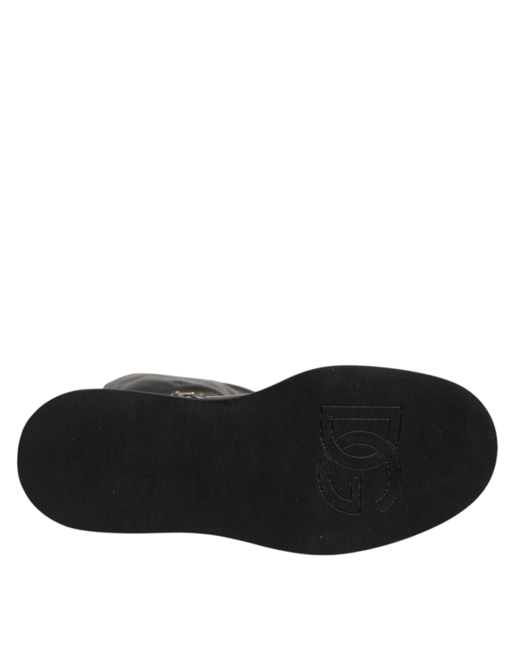 Dolce & Gabbana Black Logo Plaque Over The Calf Boots Shoes | Regal Royce