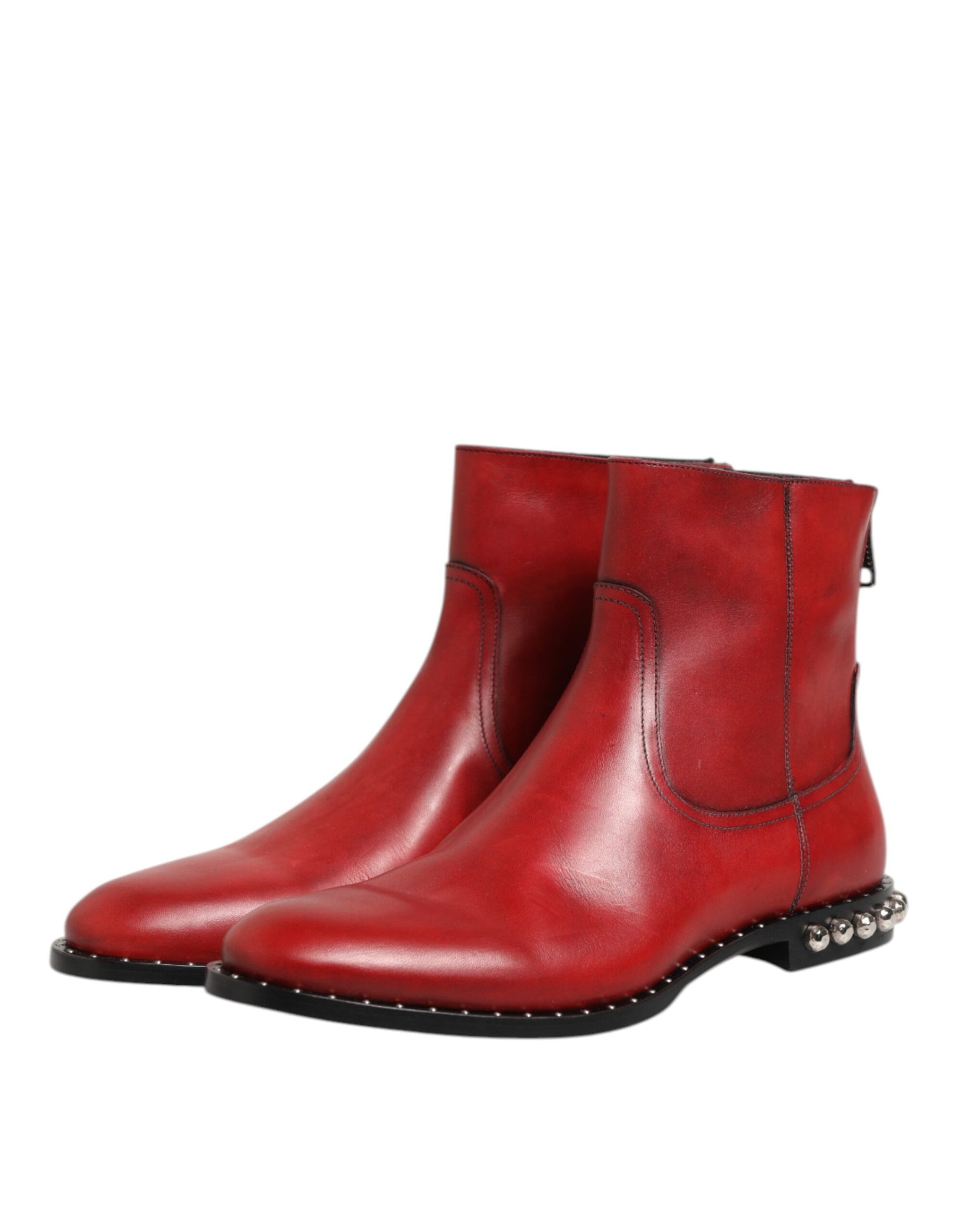 Dolce & Gabbana Red Studded Chelsea Short Ankle Boots Shoes | Regal Royce