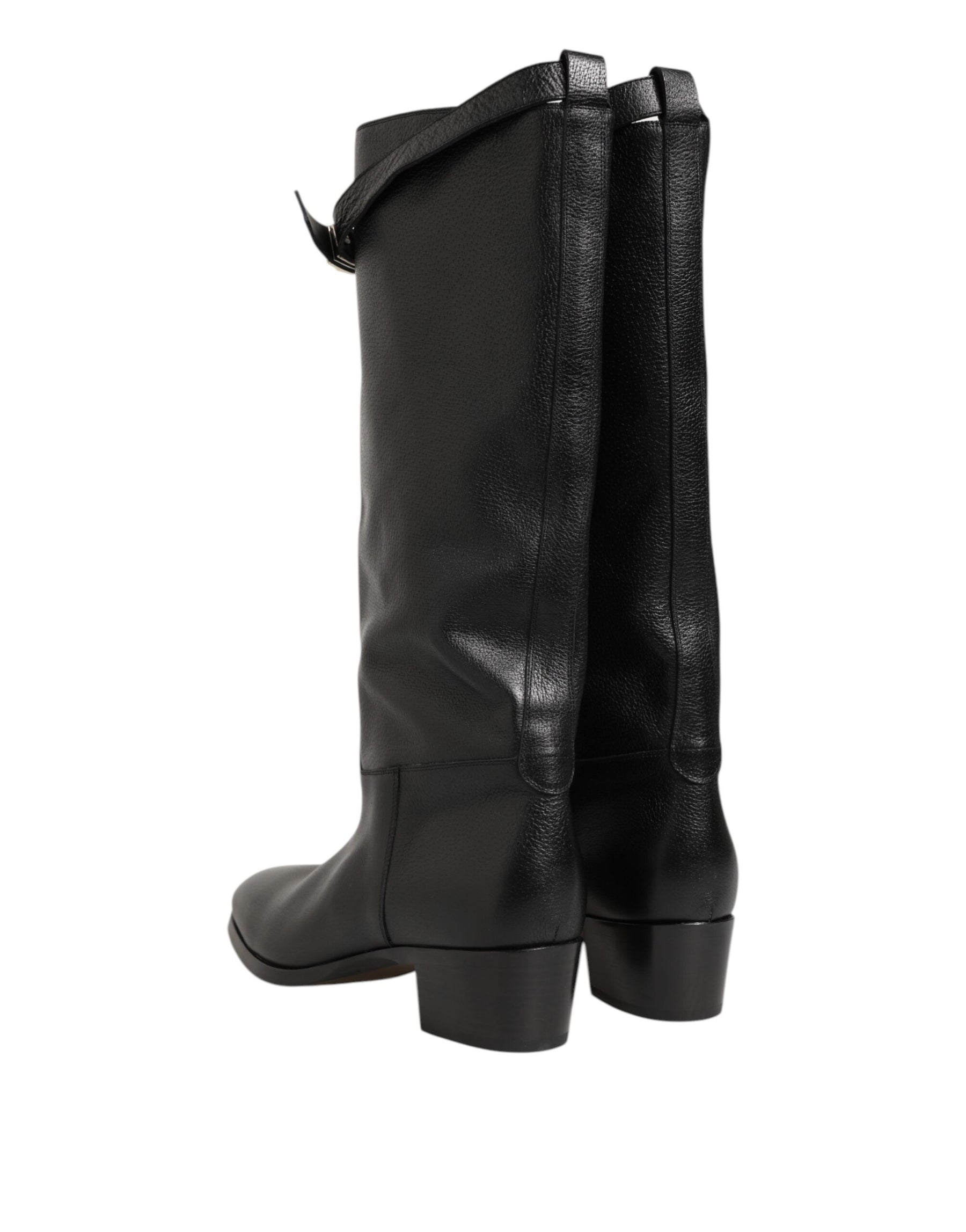 Dolce & Gabbana Black Logo Plaque Over The Calf Boots Shoes | Regal Royce
