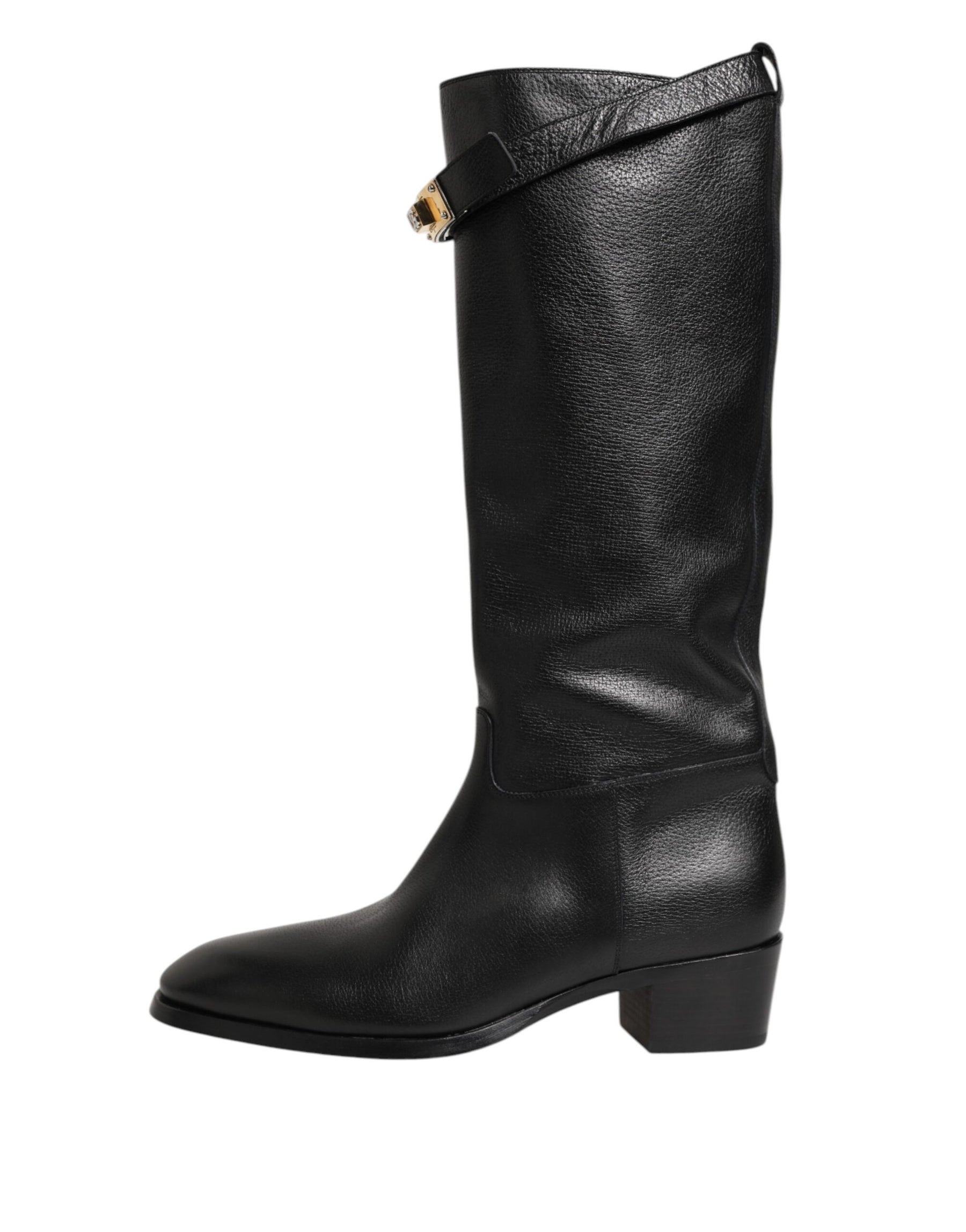 Dolce & Gabbana Black Logo Plaque Over The Calf Boots Shoes | Regal Royce