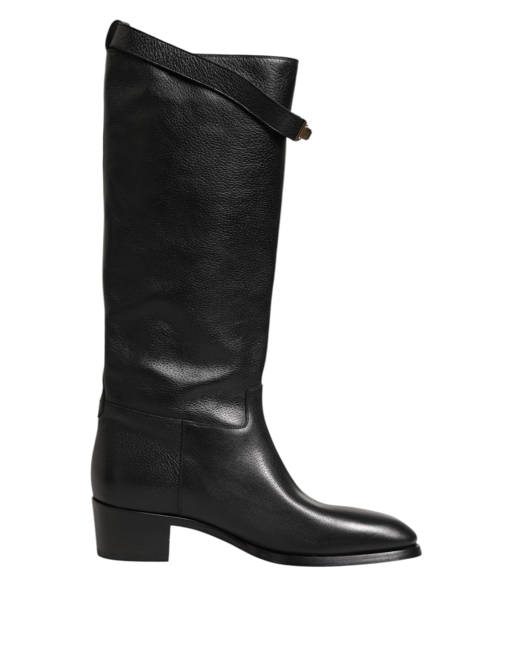 Dolce & Gabbana Black Logo Plaque Over The Calf Boots Shoes | Regal Royce