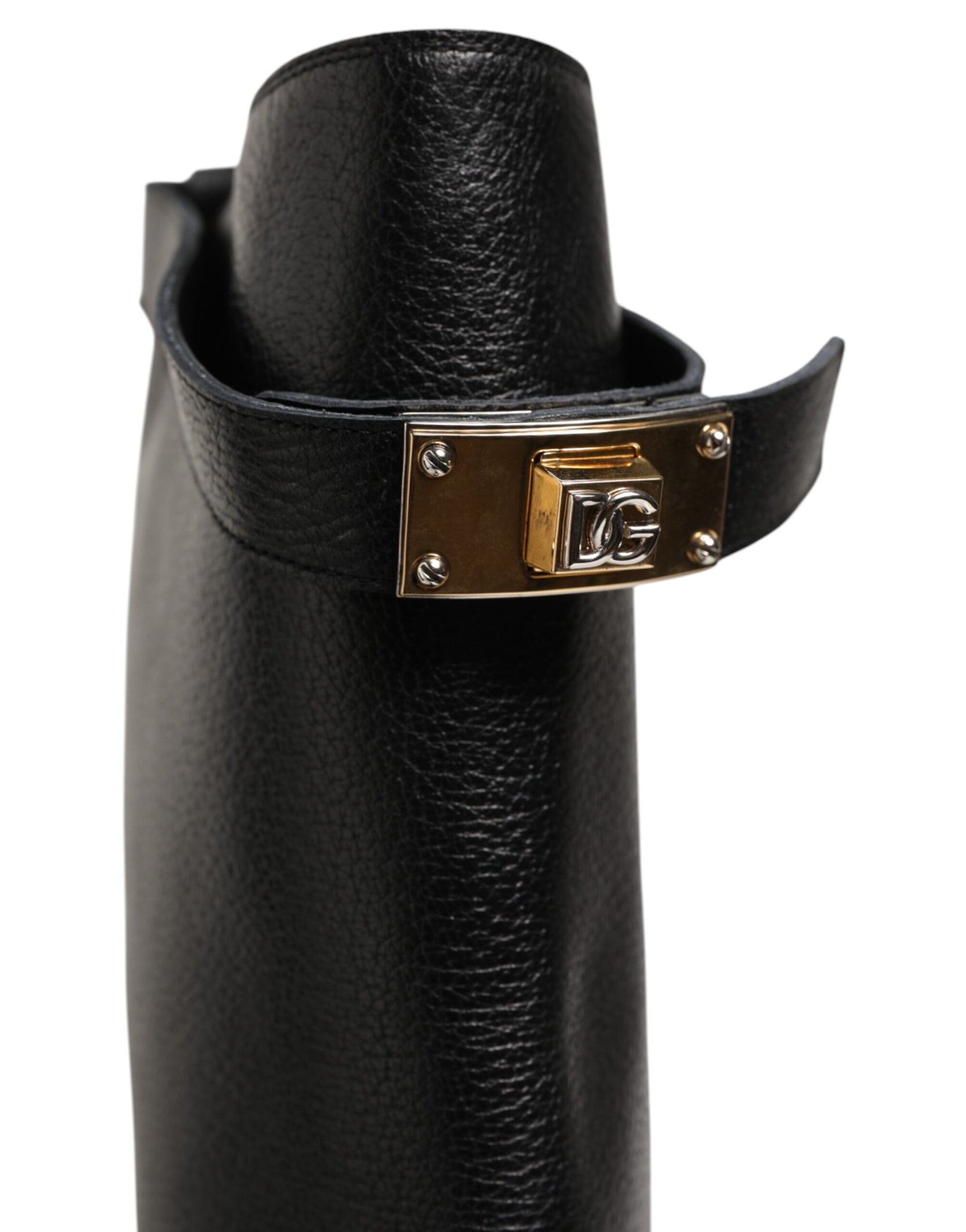 Dolce & Gabbana Black Logo Plaque Over The Calf Boots Shoes | Regal Royce