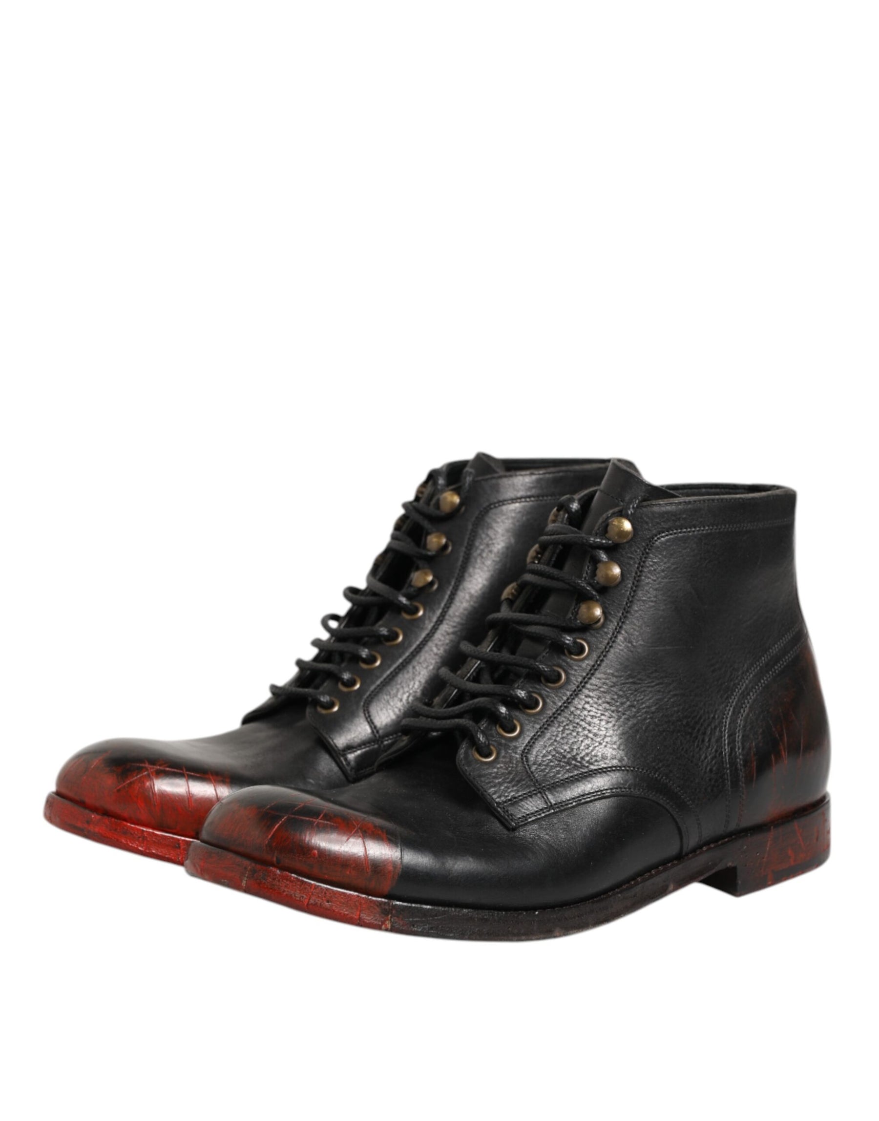 Dolce & Gabbana Black Red Lace Up Short Ankle Boot Shoes | Regal Royce