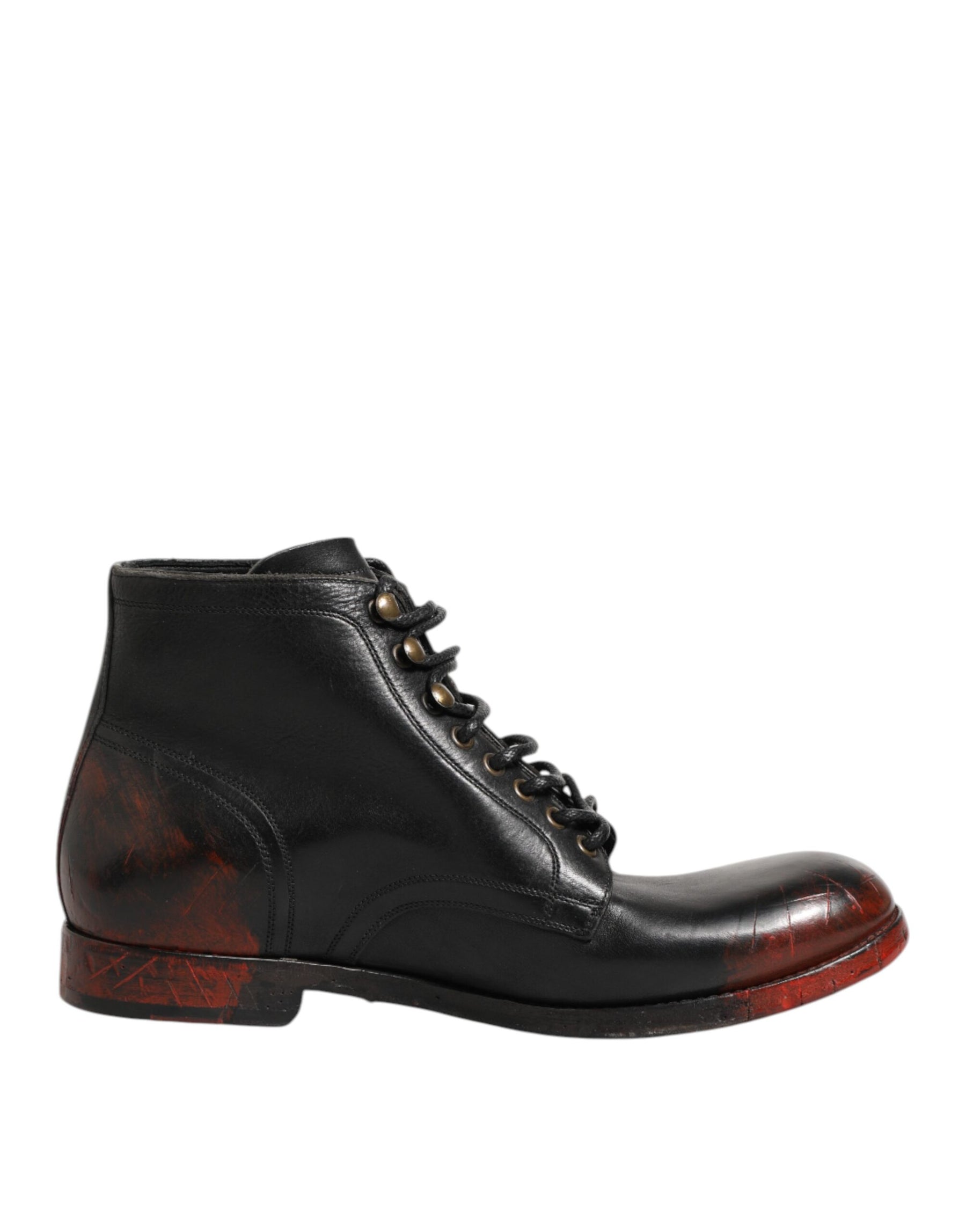 Dolce & Gabbana Black Red Lace Up Short Ankle Boot Shoes | Regal Royce
