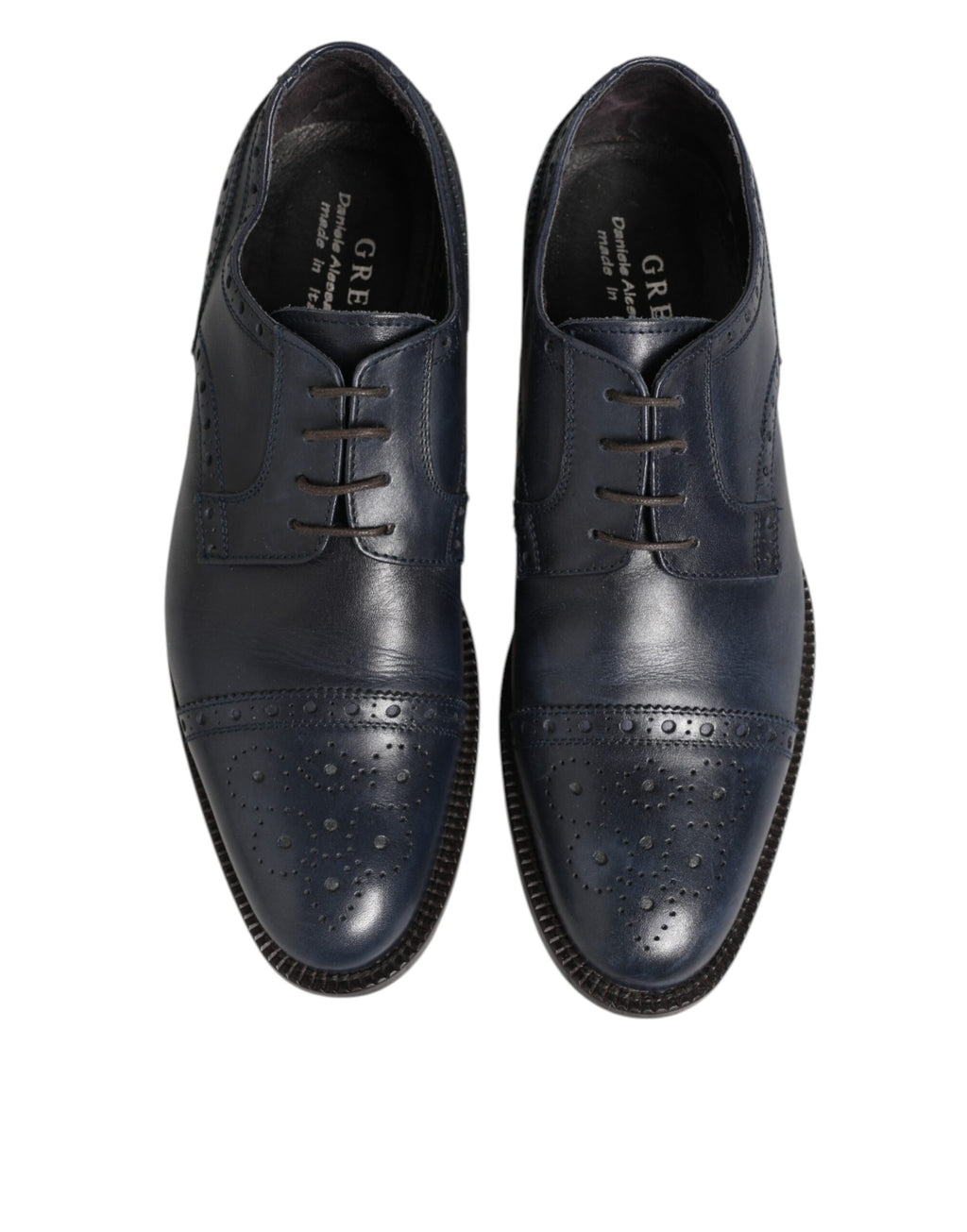 Daniele Alessandrini Blue Leather Wingtip Lace-up Formal Derby Shoes