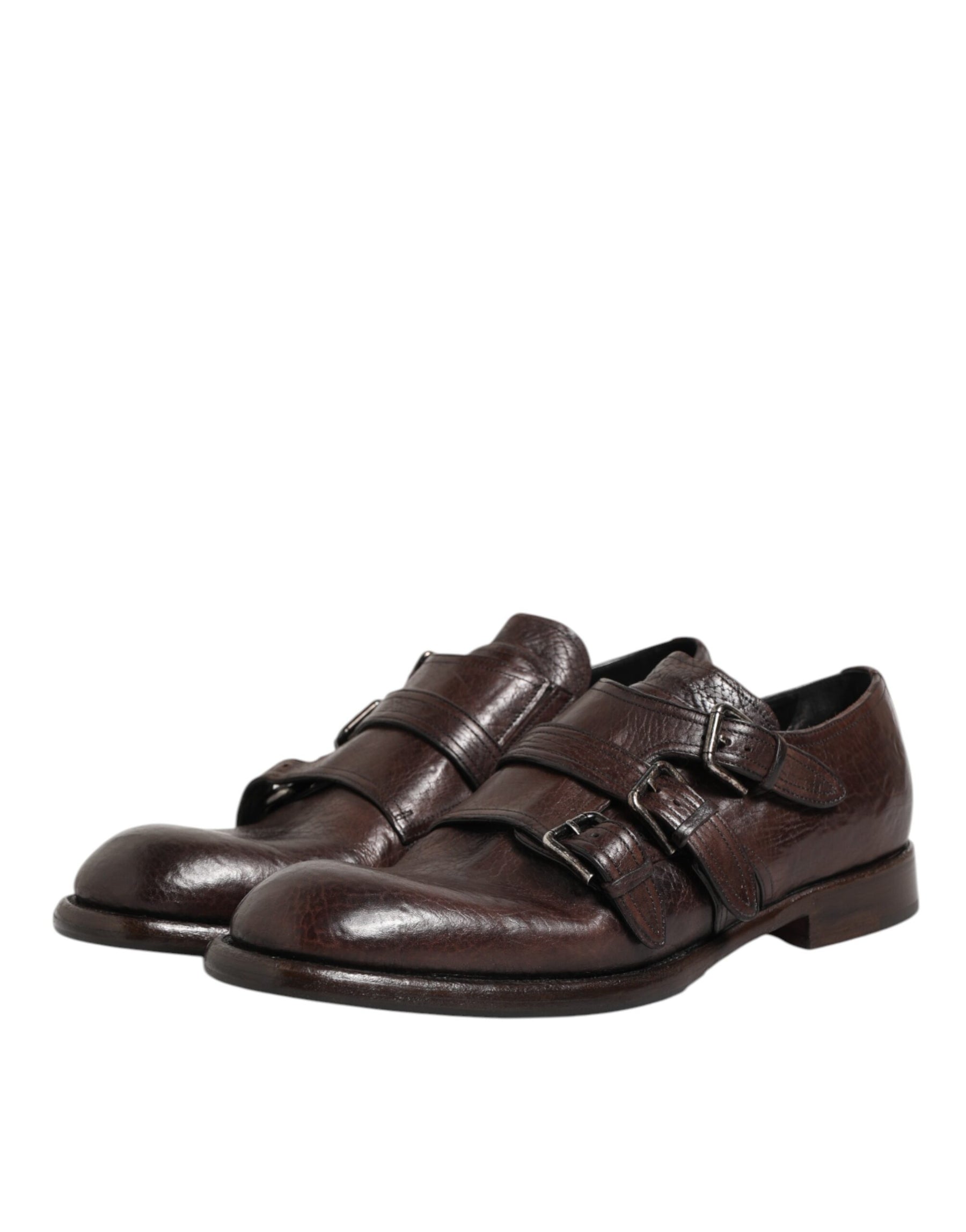 Dolce & Gabbana Brown Leather Monk Strap Formal Derby Shoes | Regal Royce