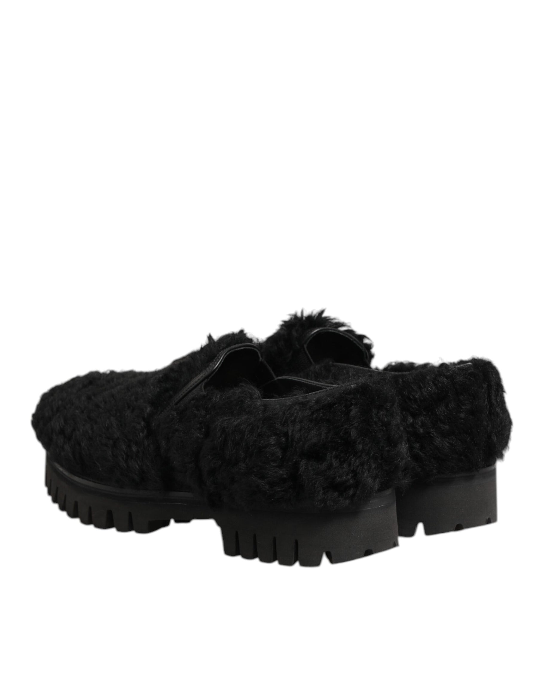 Dolce & Gabbana Dress Black Fur Leather Slippers Men Shoes | Regal Royce