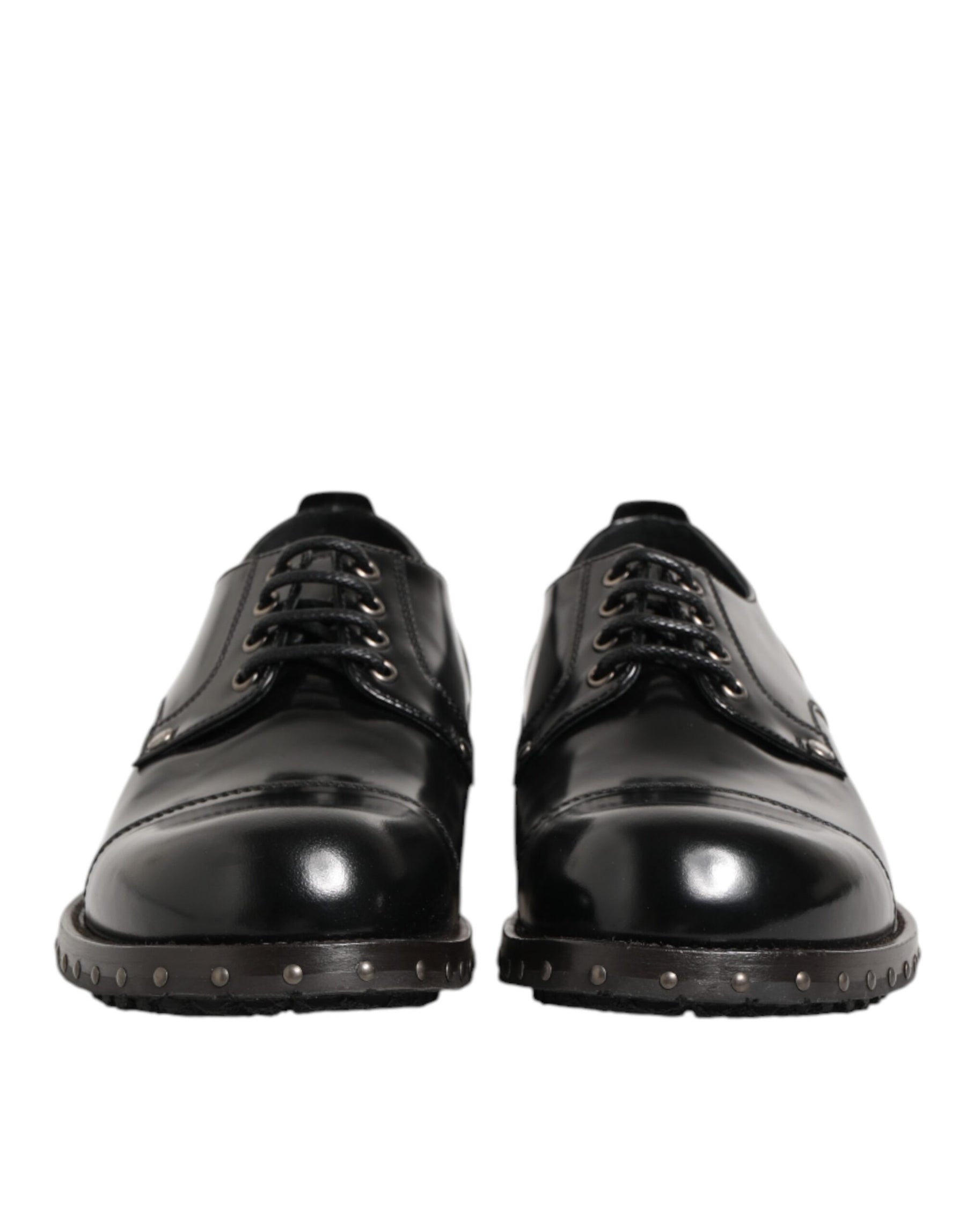 Dolce & Gabbana Black Leather Studded Men Formal Derby Shoes | Regal Royce