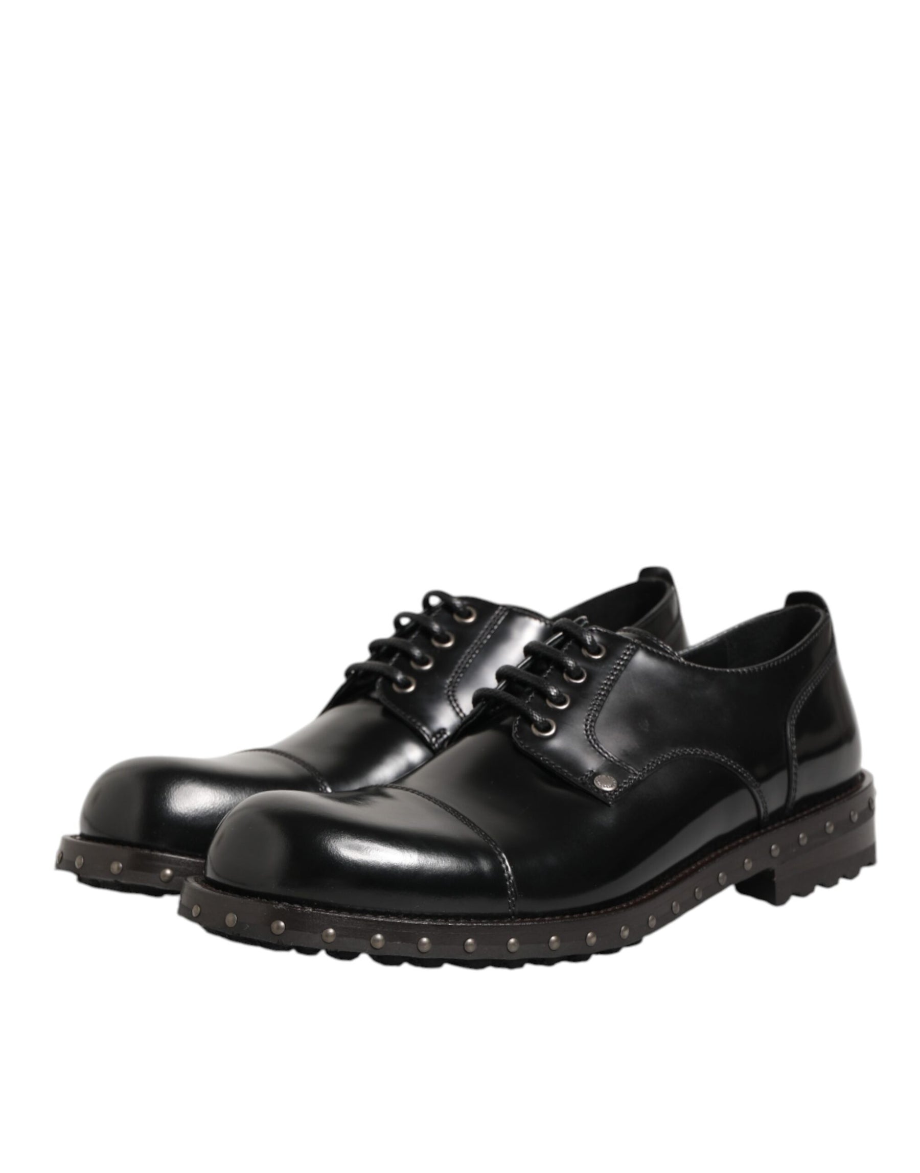 Dolce & Gabbana Black Leather Studded Men Formal Derby Shoes | Regal Royce
